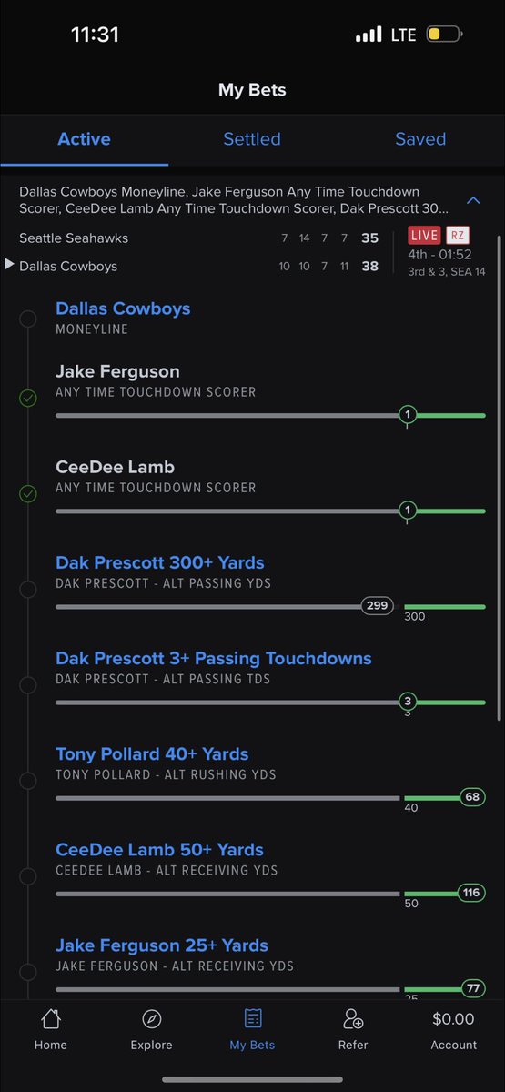 JakubSawina's tweet image. This bettor (me) #1yard short @dak #300yards #statcorrection
