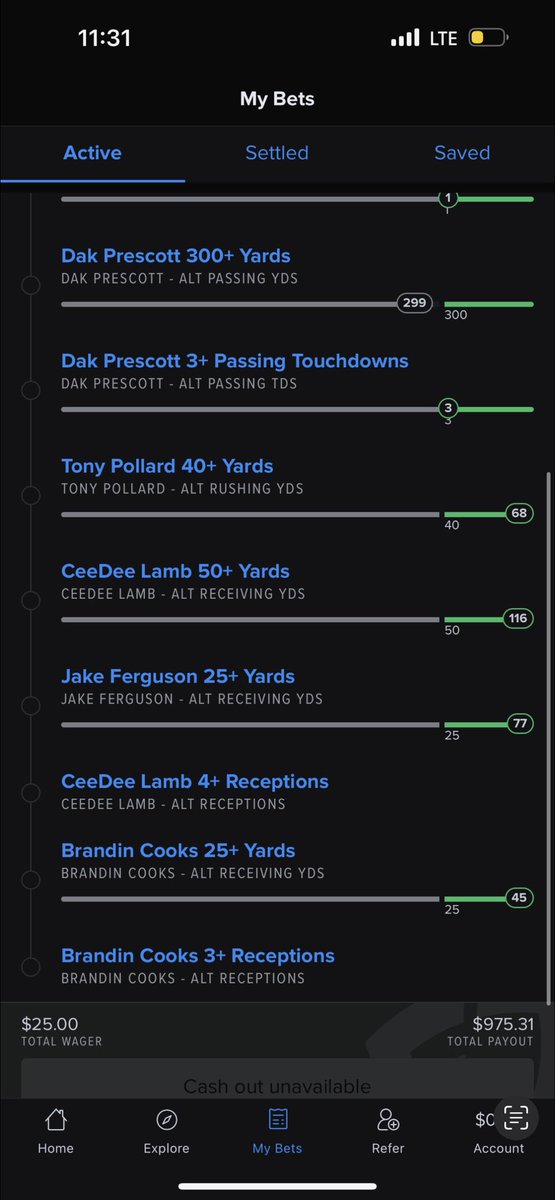 JakubSawina's tweet image. This bettor (me) #1yard short @dak #300yards #statcorrection