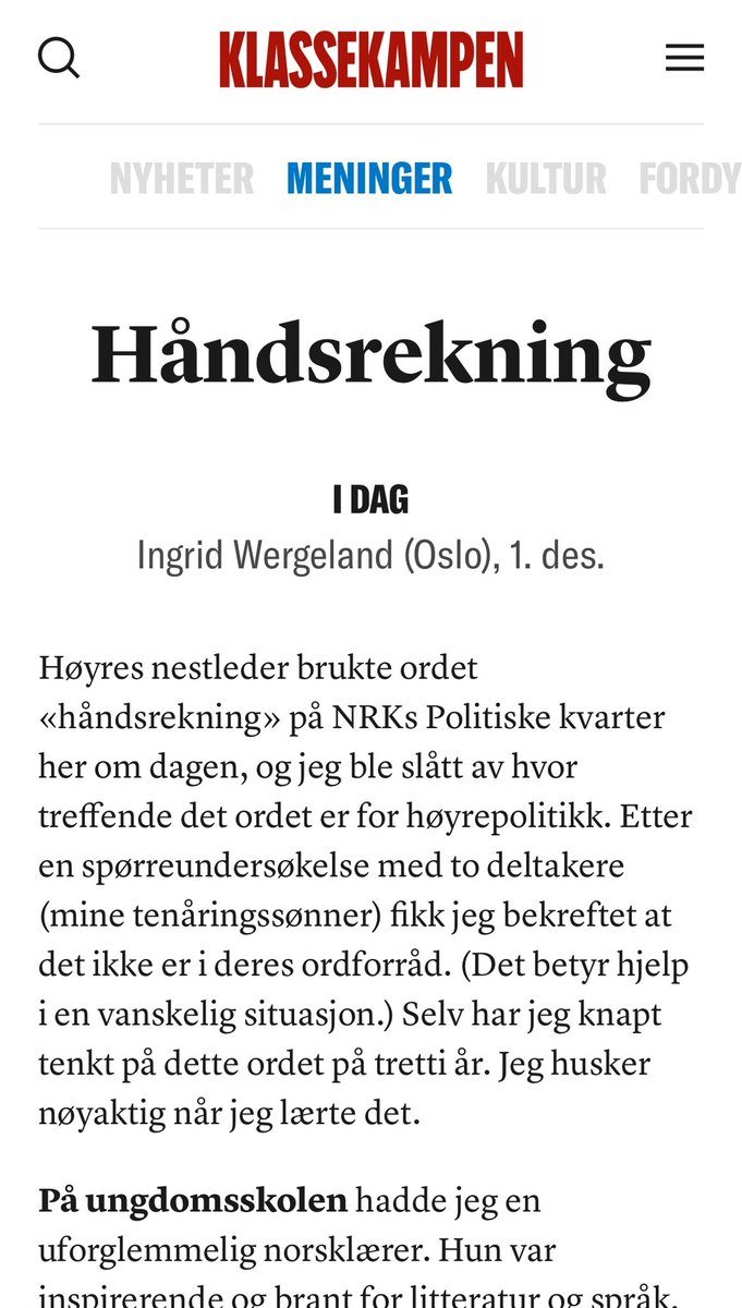 <a href="/IngridWergeland/">Ingrid Wergeland</a>
kombinerer språkspalte og politisk kritikk - bra grep. Må selv innrømme at jeg sjeldent bruker ordet, så en fin håndsrekning til meg for at egen ordbruk kan bli mer variert. 1/2