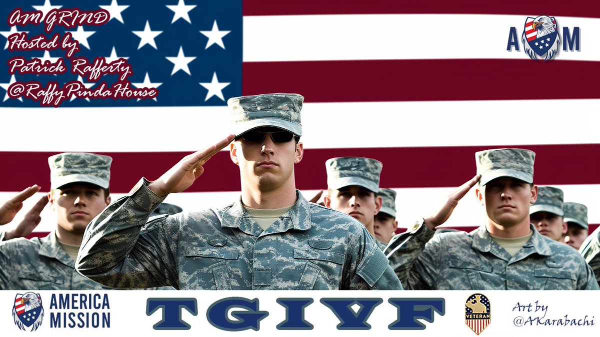 RaffyPindaHouse's tweet photo. 🚨Set YOUR ⏰
Tomorrow is Friday AND that means,
#Veterans🇺🇸 ➕ #TGIF 🟰 #TGIVF
Show up and bring that American Pride 🇺🇸❤️🇺🇸❤️🇺🇸
Tomorrow and every Friday on the #AMGrind from @AmericaMission_.
https://t.co/WpttxkrFY4 https://t.co/UdrllQaAzJ