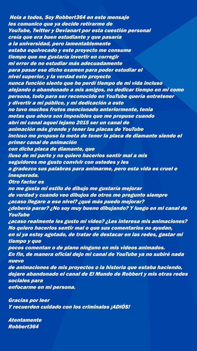 robber364_'s tweet photo. Hola todos les comparto de manera simbolica mi retiro de este proyecto ya oficial de EMR animación
de igual manera tal vez habra un ultima cosa para youtube pero aquí en twitter ya no estare activo y en DA Gracias por su atención https://t.co/SL9ZoaCrP1