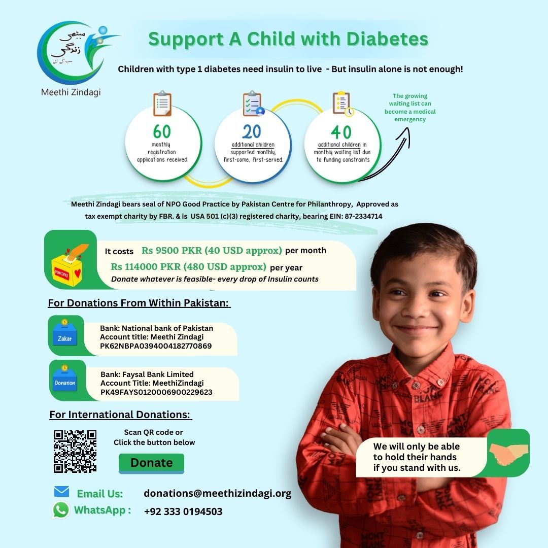 MeethiZindagi's tweet photo. Children with #type1diabetes need insulin to live but #insulin alone is not enough!
They need comprehensive care, a holistic approach that's made possible through the generosity of our #donors.
#MeethiZindagi #t1d #LFAC #T1International #CDIC https://t.co/Ma5fbXAVsI