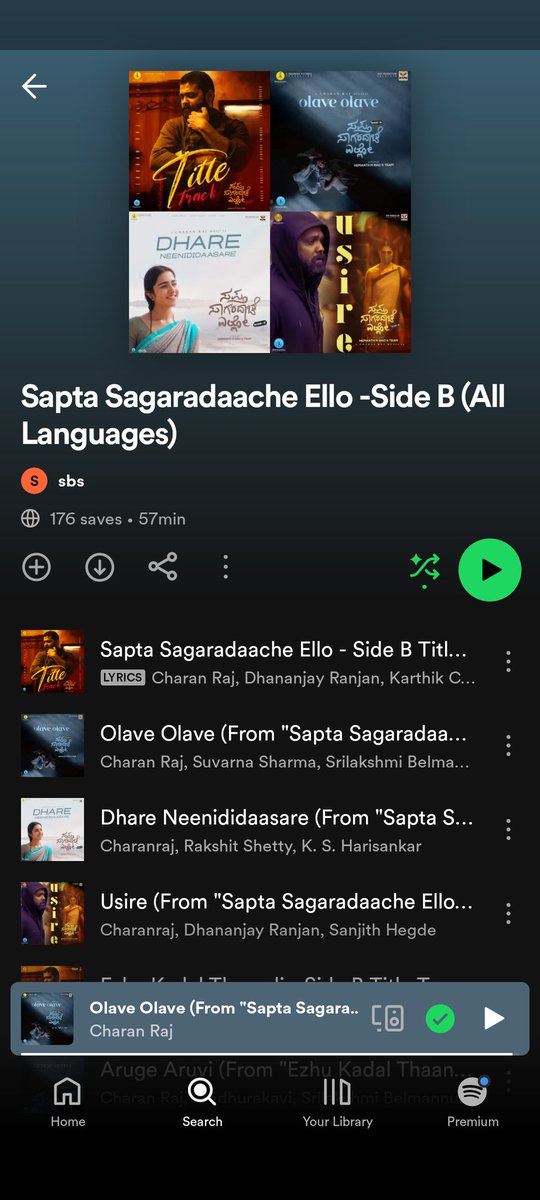 Sa_ha_na_Mg's tweet photo. My playlist these days 🫶 #saptasagara #SSESideB https://t.co/MiKhDbnRol