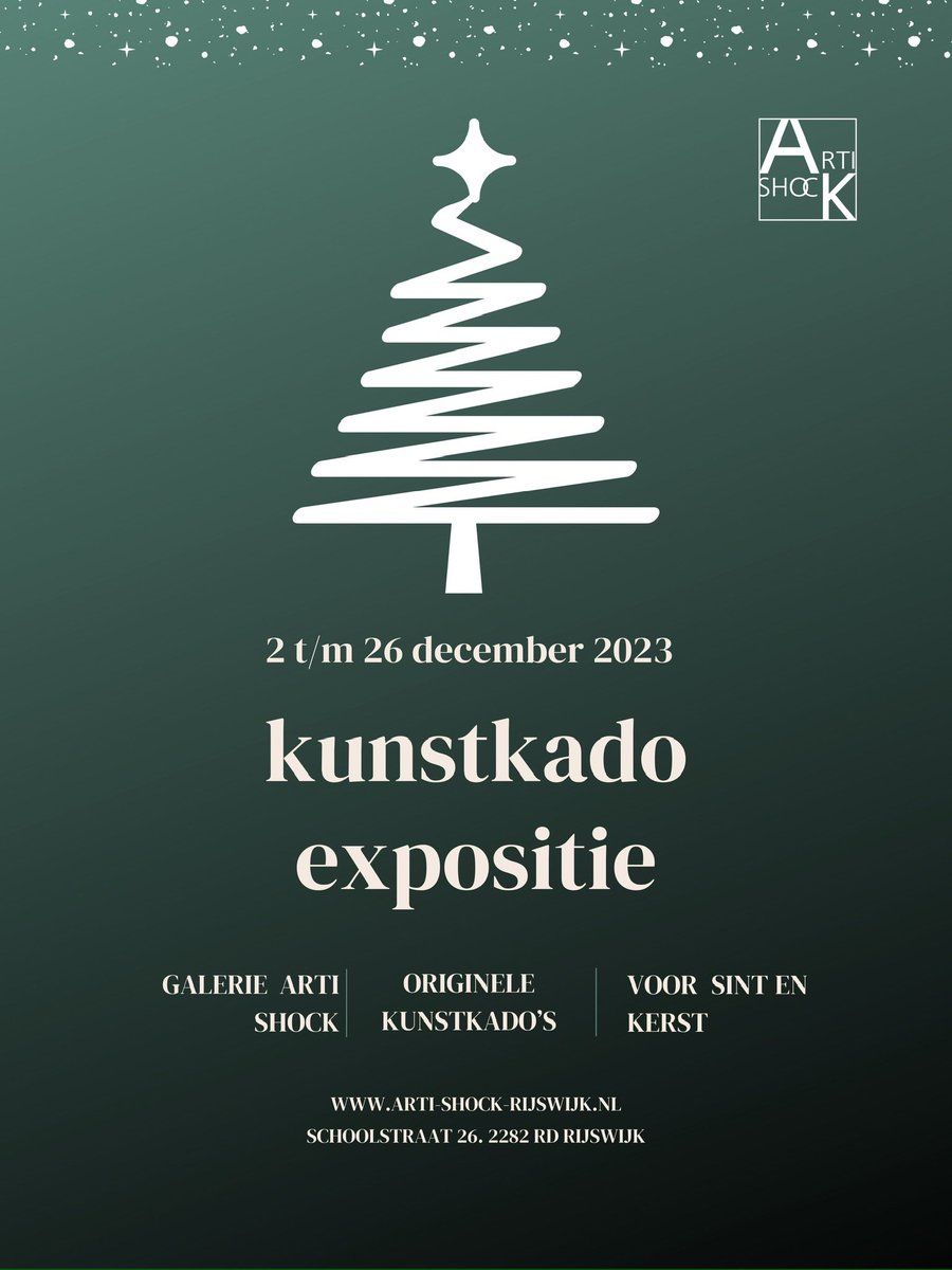 Zaterdag 2 december opent galerie Arti Shock om 11.00 uur haar deuren voor de jaarlijkse KunstKado expositie. Leuke, originele, betaalbare kunstwerken om als kado weg te geven tijdens de feestdagen. Van harte welkom. De pepernoten en chocolademelk staan klaar!!