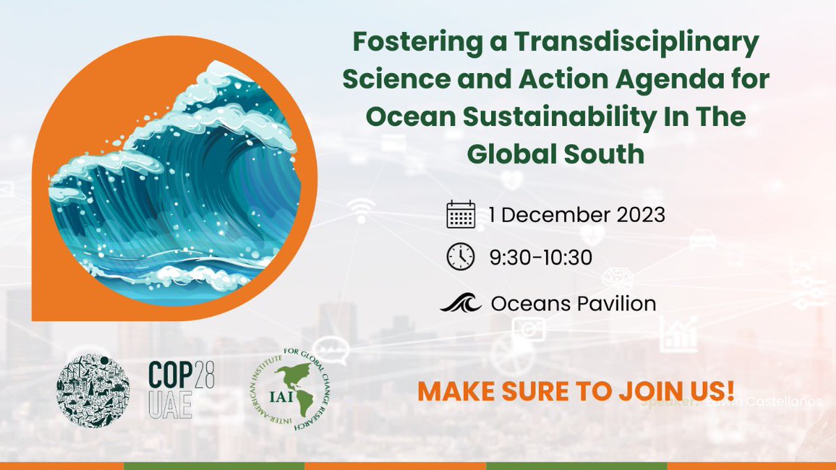 IAI_news's tweet photo. 📢 Join us!

Fostering a Transdisciplinary Science and Action Agenda for Ocean Sustainability In The Global South

With the participation of @DrCCGua, Science Director of the @IAI_news

https://t.co/oJmzyWrWKt https://t.co/s6gC3wlfIH