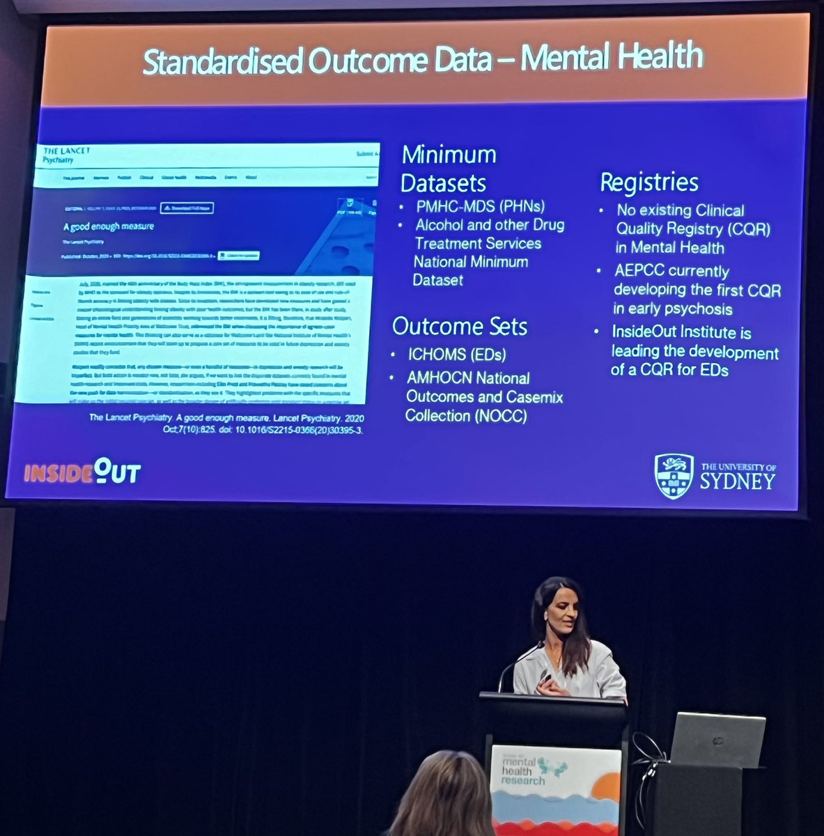 Presenting our work establishing a Clinical Quality Registry for eating disorders and Nationally agreed minimum dataset - much 🙏🏼 to all our National colleagues who consulted and worked with us to develop this. We are working hard to build this national asset #SMHR2023