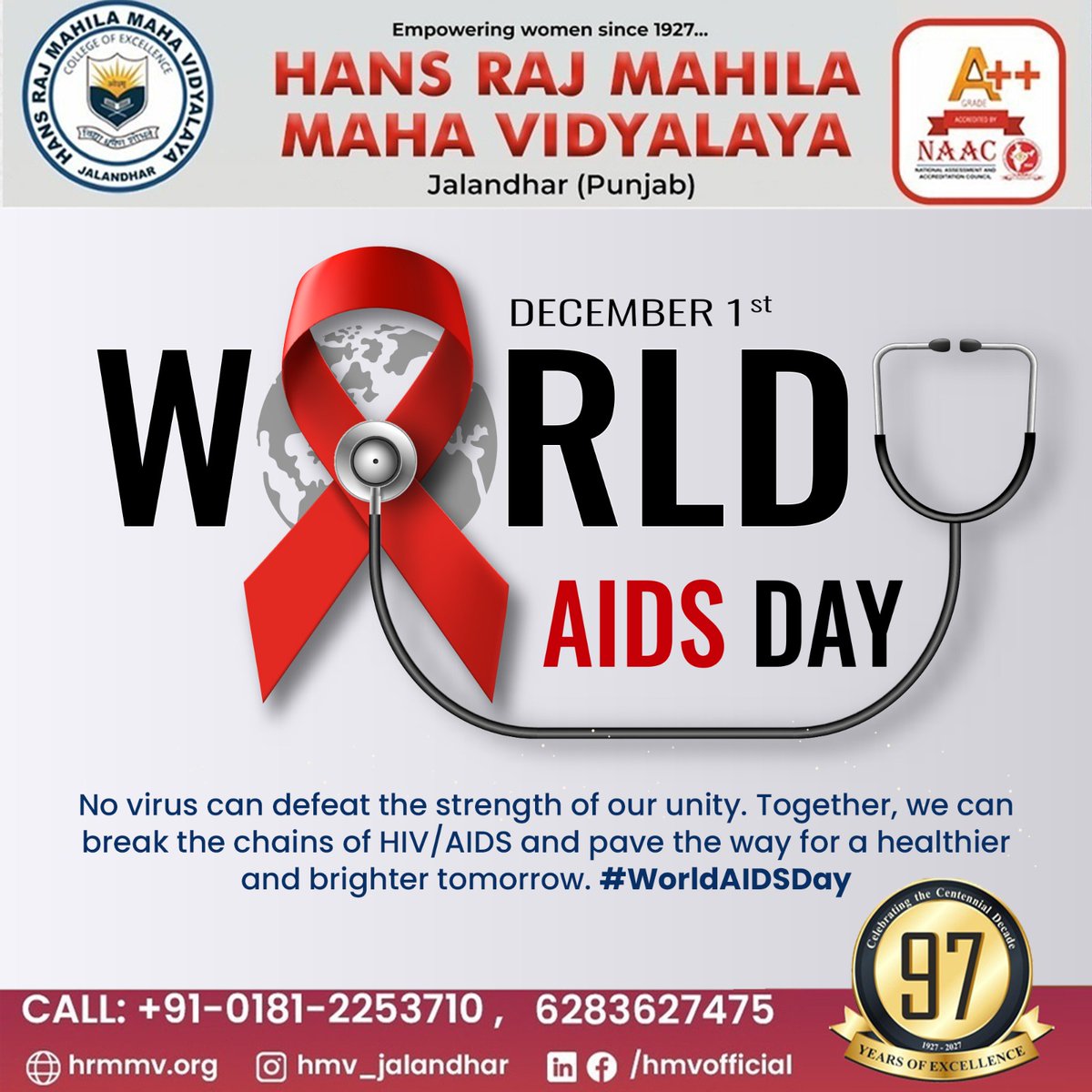 AIDS is not over, but it can be.

Raise awareness, and end the epidemic on World AIDS Day. Together, we are stronger. ❤️🌍

.

.

.

#worldaidsday #aids #aidsawareness #lifewithaids #aidsday #worldaidsday2023 #aidsprevention #aidssupport #hiv #hmv #hmvjalandhar