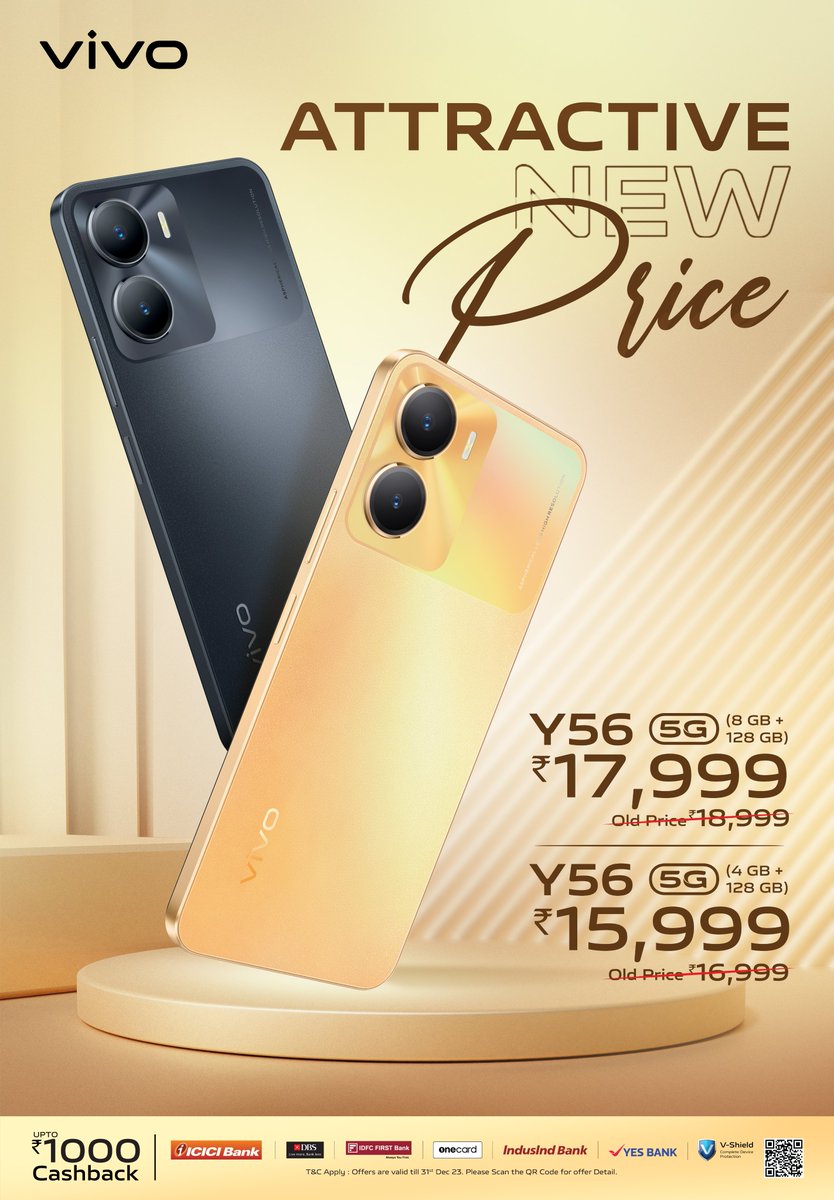 Vivo_India's tweet photo. Exciting news! The sleek vivo Y56 5G just got even more irresistible with a price drop!  Upgrade your tech game without breaking the bank.

#vivo #vivoYSeries #ItsMyStyle #vivoY56 https://t.co/vXjjEqaCVz