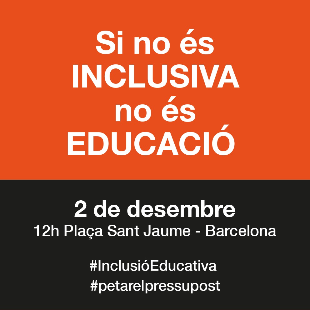 InclusivaFructu's tweet photo. Recordeu! *concentració* aquest *DISSABTE 2* a *les 12h a Pça St Jaume,* per visibilitzar el malestar creixent de la comunitat educativa. La iniciativa ha estat promoguda per famílies amb infants, adolescents i joves amb capacitats diverses amb el suport d'entitats socials i sind https://t.co/BwZGh94NT9