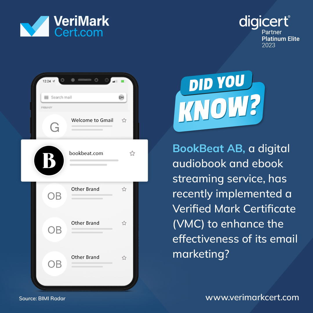 verimarkcert's tweet photo. BookBeat AB, a digital #audiobook and #ebook streaming service, has adopted the Verified Mark Certificate (VMC) to enhance its users #email experience.
#book #streaming #media #SmallBusinesses #EmailMarketing #marketingtwitter #Marketing #tweetme #TweetOfTheDay #tweeterX https://t.co/Lfv42jXfnr
