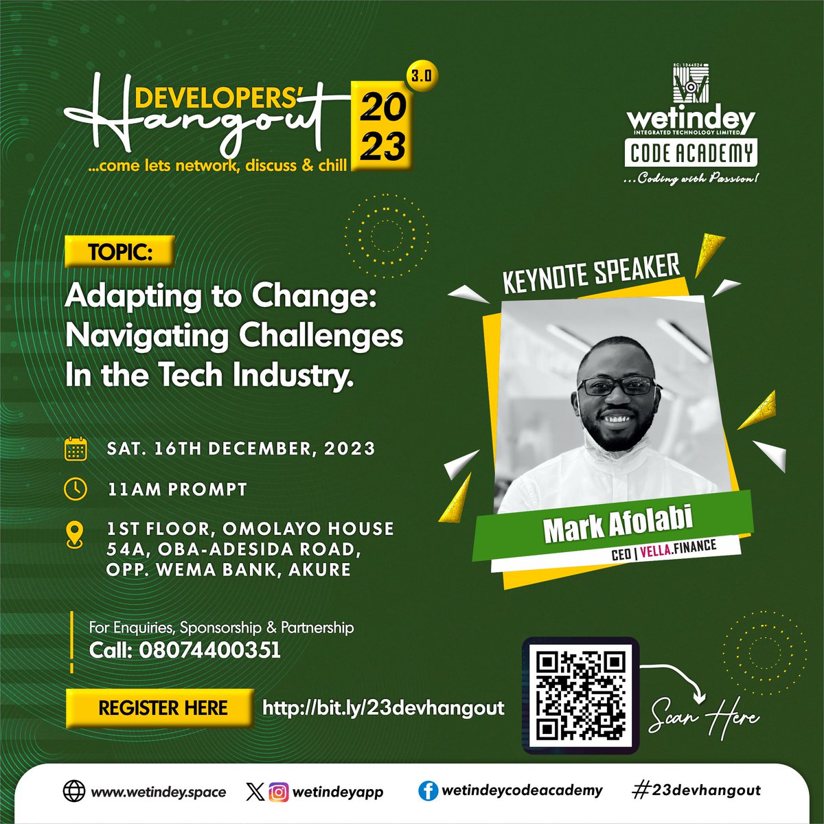 wetindeyapp's tweet photo. Let the countdown begin! βοΈπ
The Biggest gathering of DEVELOPERS in Ondo State.
Call for partnership and sponsorship 08074400351
#23devhangout #wetindeycodeacademy
@AKURECITY @_akurehowfar @callmewale @VellaFinance @hey_emmah @dtechiegirl @iamdansax @Tsax_Maestro @ajii1201 https://t.co/RbEnSTc5rV