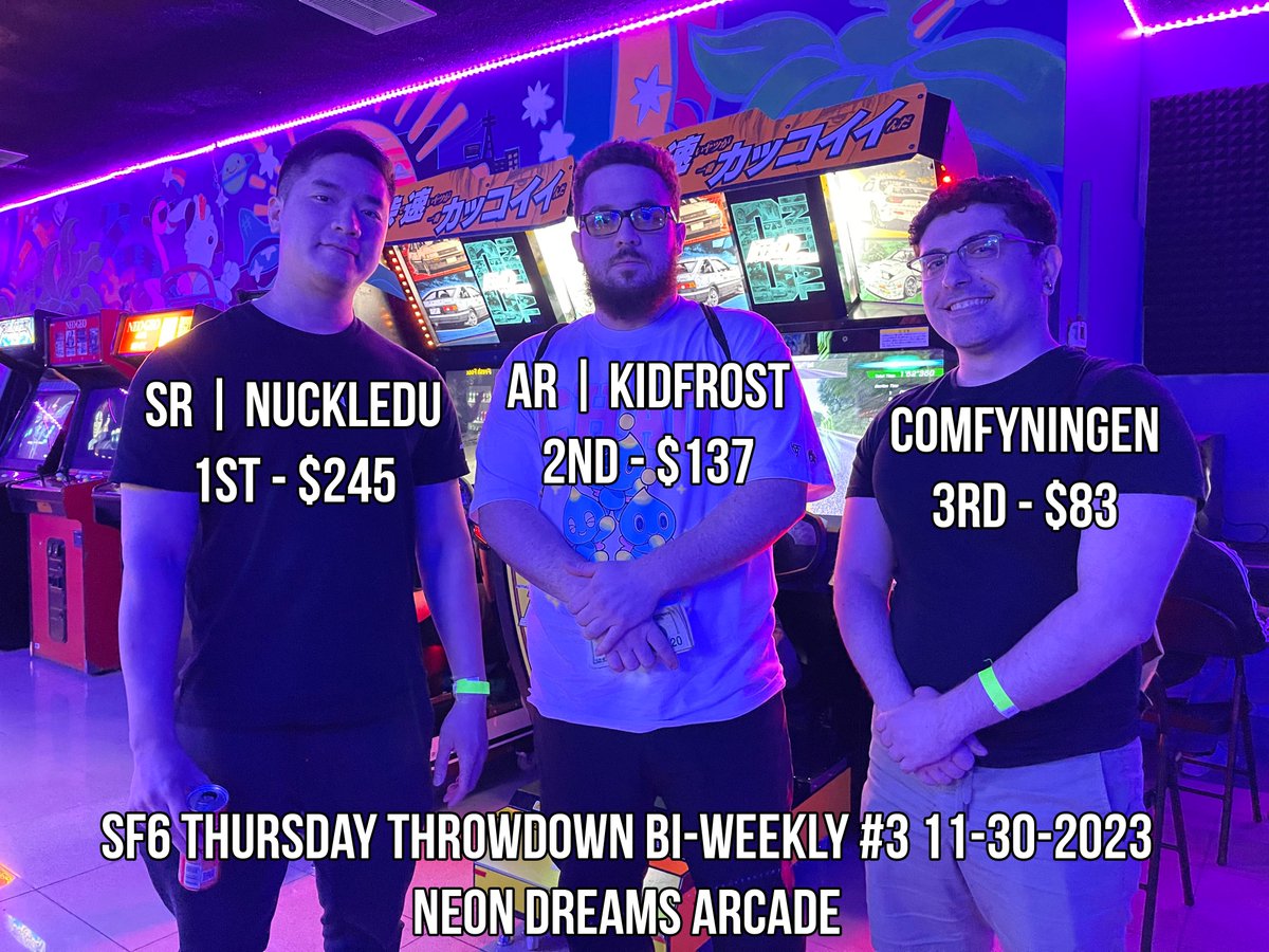 neondreamscafe's tweet image. Thank you to everyone that come out to our SF6 Throwdown Thursday Bi-Weekly #3! Super awesome turnout with 29 entrants, thank you to everyone that came to support us! Top 8 and Top 3 pics are below!