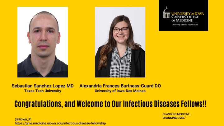 We are thrilled to have these two talented incoming fellows from July 2024! @Uiowa_ID @IntMedatIowa We also have one more position available. If you are interested in it or know someone who may be interested, please DM us!