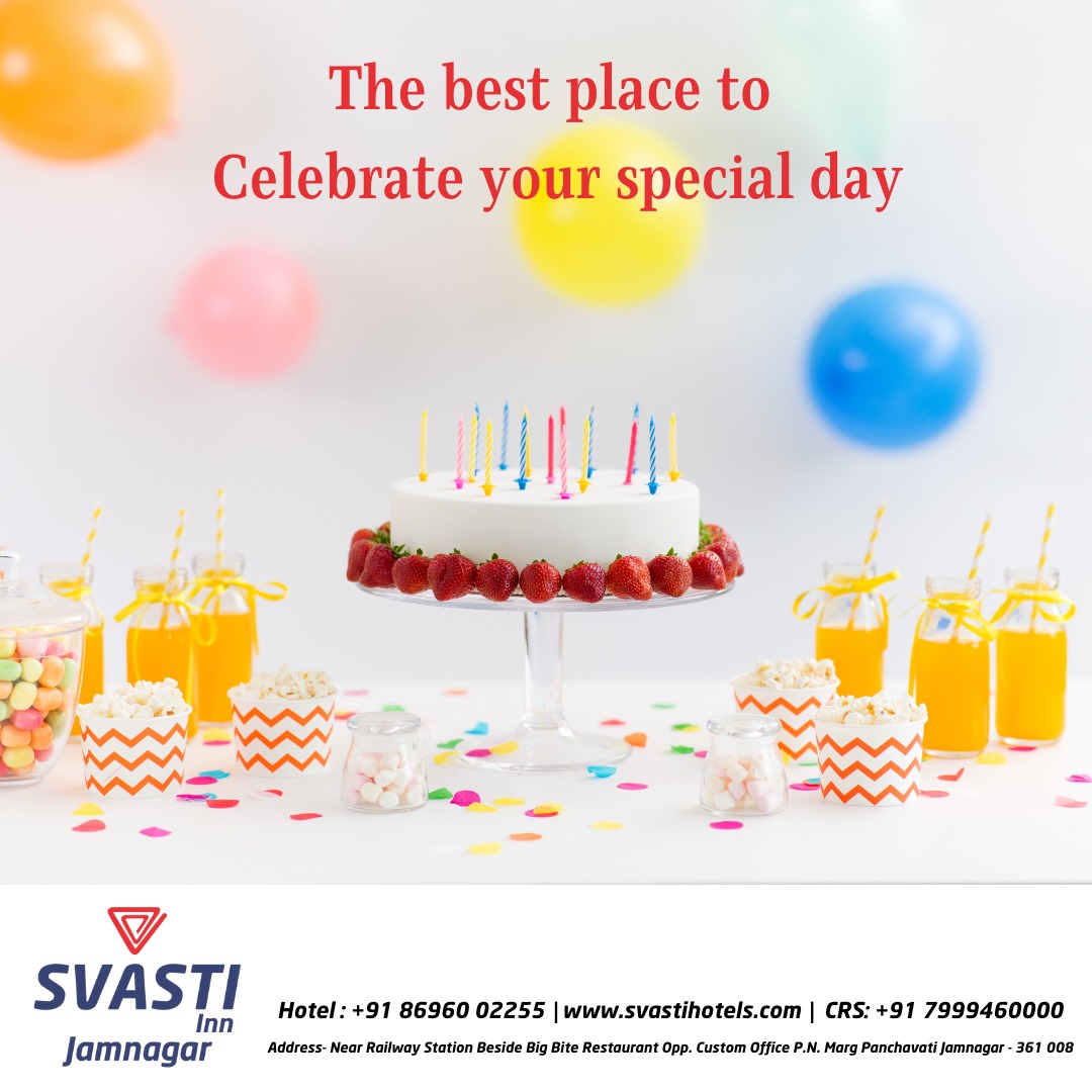 The best place to celebrate your special day!  

Create cherished memories in a setting as unique as your celebration. 

Book now for an unforgettable experience! 

#svastihotels #Resorts #Jamnagar #businesshotel #SpecialDayCelebration #DreamVenue #birthday #anniversarycakes