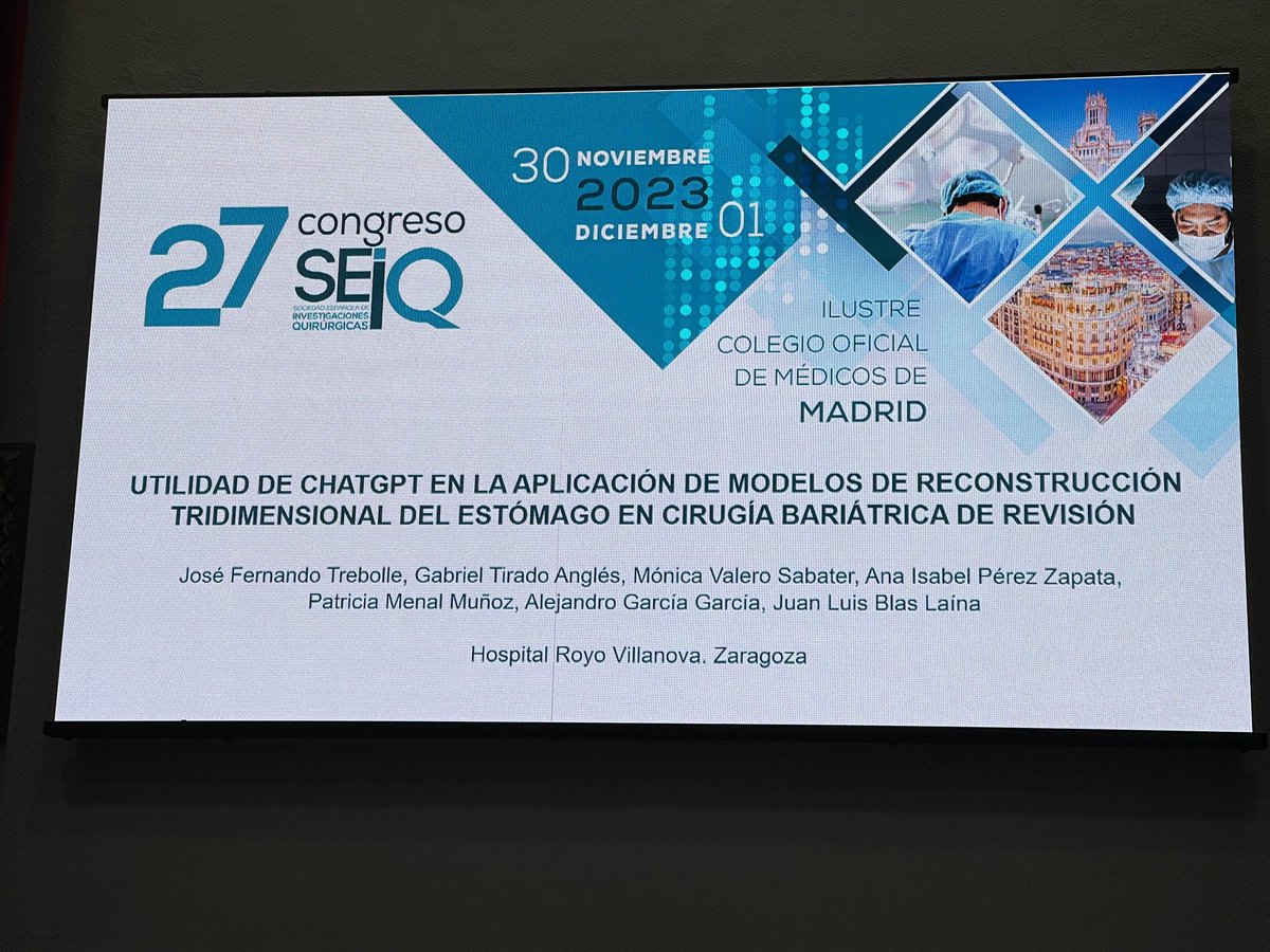SEIQ (@seiquirurgica) on Twitter photo #Surgichat excelente presentación de <a href="/jftrebolle/">José Fernando Trebolle</a> desde el Hospital Royo Villanova <a href="/JLBlasLaina/">Juan Luis Blas</a> #SEIQ23 <a href="/belenporrero/">@belenporrero</a> <a href="/BJSAcademy/">BJS Academy</a> <a href="/BalibreaJose/">Jose M. Balibrea MD, PhD, FACS</a> <a href="/juliomayol/">Julio Mayol</a> <a href="/JlRodicio/">JLRodicio</a> <a href="/Dra_BelloIrene/">Irene</a> #Surgichat excelente presentación de <a href="/jftrebolle/">José Fernando Trebolle</a> desde el Hospital Royo Villanova <a href="/JLBlasLaina/">Juan Luis Blas</a> #SEIQ23 <a href="/belenporrero/">@belenporrero</a> <a href="/BJSAcademy/">BJS Academy</a> <a href="/BalibreaJose/">Jose M. Balibrea MD, PhD, FACS</a> <a href="/juliomayol/">Julio Mayol</a> <a href="/JlRodicio/">JLRodicio</a> <a href="/Dra_BelloIrene/">Irene</a>