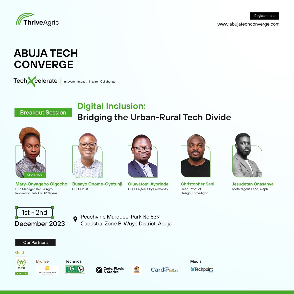 bai_hub's tweet image. Join us today @Abuja Tech Converge by @thriveagric, where we&apos;ll be moderating the breakout session on Digital Inclusion: Bridging the Urban-Rural Tech divide. 

#AbujaTechConverge 
#DigitalInclusion 
#TechDivide 
#ModeratedSession
#baihub
