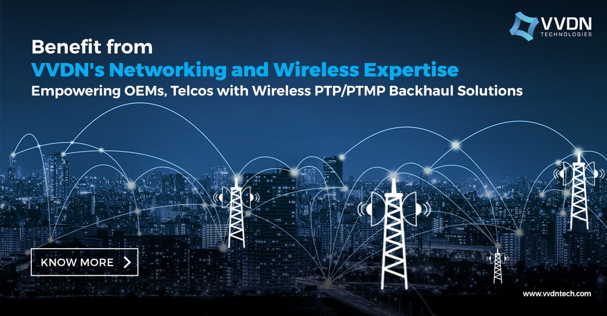 VVDN helps OEMs and Telcos through cutting-edge Wireless PTP/PTMP Backhaul Solutions and Services.  

More at: bit.ly/3jy3E0O  

#UBR #backhaul #rRFexpertise #wifi7  #wifi6 #OEM #switches #makeinindia #networking  #accesspoints #wireless #security #5GConnectivity