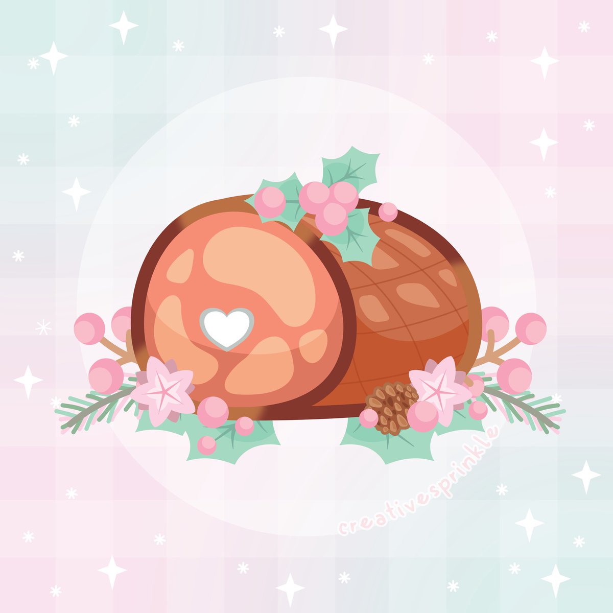 csprinkleart's tweet photo. A ham feast for christmas #vectorart #food #kawaii https://t.co/wWwxeQnDtS