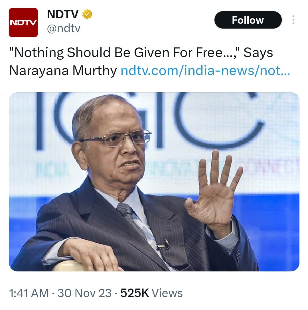 sidd_sharma01's tweet image. Yesterday, posted details of #NarayanMurthy&apos;s views on Freebies &amp;amp; the rate at which he got the land which gathered lot of RW views where in people were in TOTAL support of #Murthy - Had similar views!!! 

Now, dear RW Bhakts if you support his views, what makes you go Mum &amp;amp; Lip…