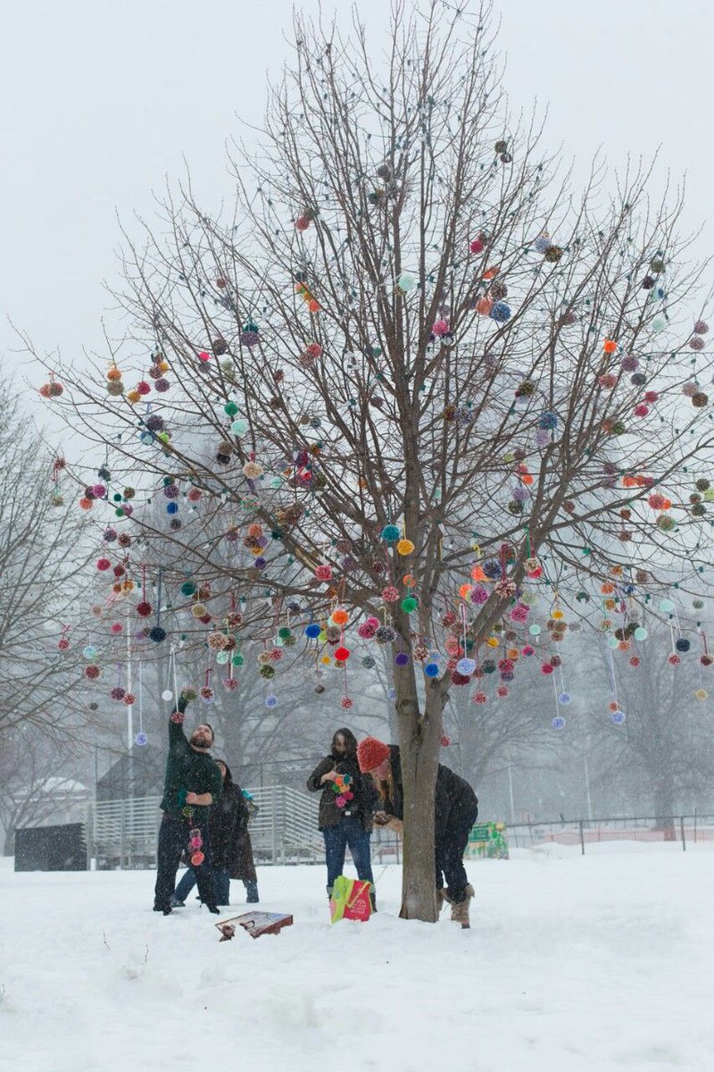 'Pom pom bombing', a temporary form of street art using yarn #December