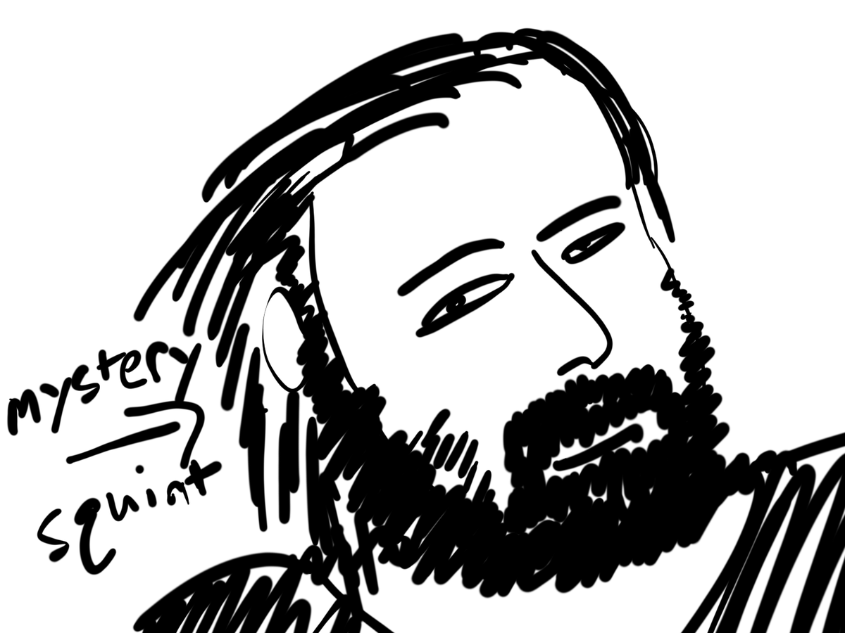 elizibar's tweet photo. And the final entry for #Drawvember, that thing I did where I unsolicitedly doodled someone for five minutes or less, is the even msyterious @TheTonicmole who I'm not sure what he looks like. So I drew his twitter profile pic in the hopes of capturing that mysterious squint. https://t.co/bSg2rcU7Jh