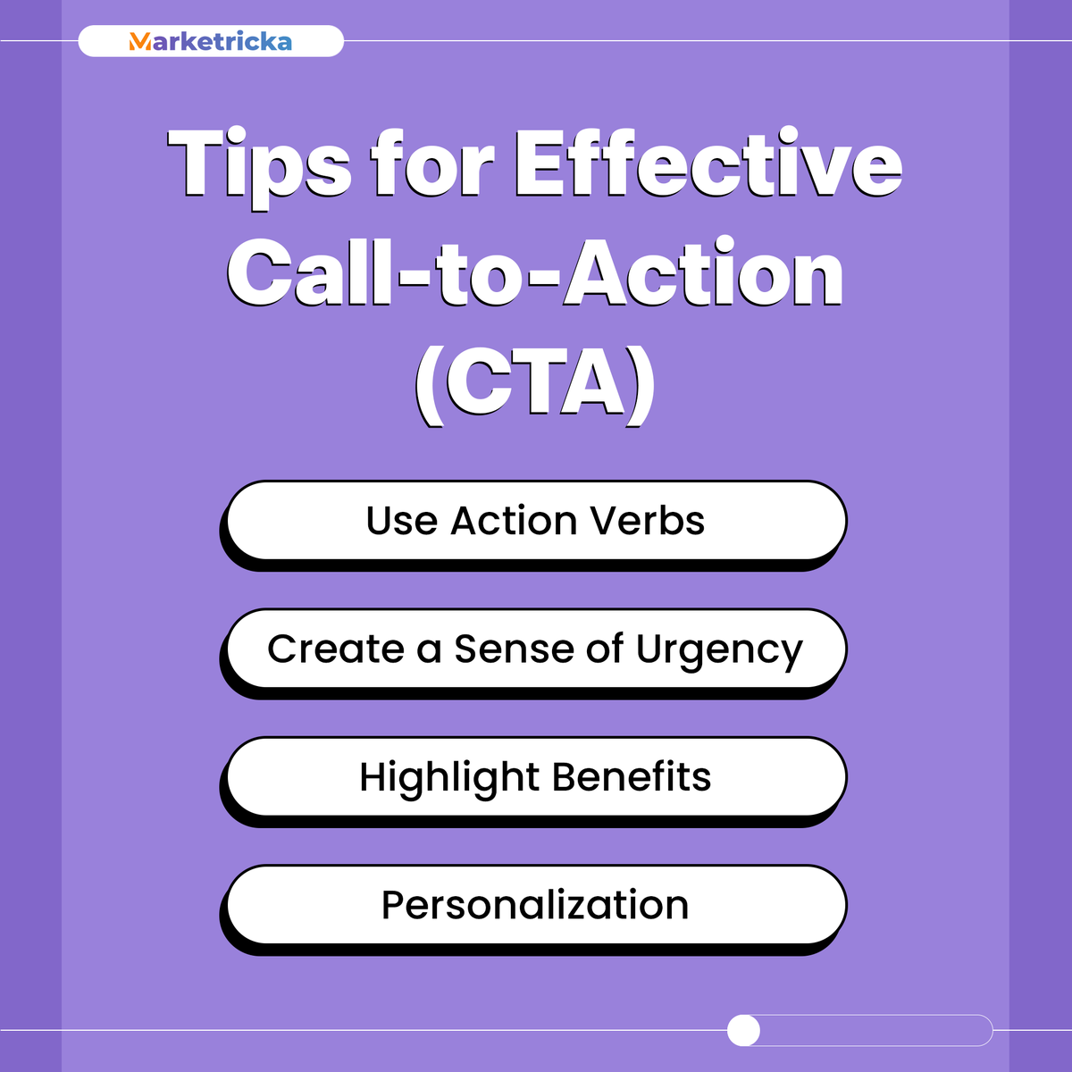 marketricka__'s tweet photo. Elevate audience engagement by crafting an effective Call to Action, and don’t forget to add the spice of personalization. Read our blogs to learn more about Marketricka: https://t.co/Be6FEdk8Cs
#tipsandtricks #maketricka #effectivecalltoaction #tipsforyou #foryourpage https://t.co/vVGtnPqlrf