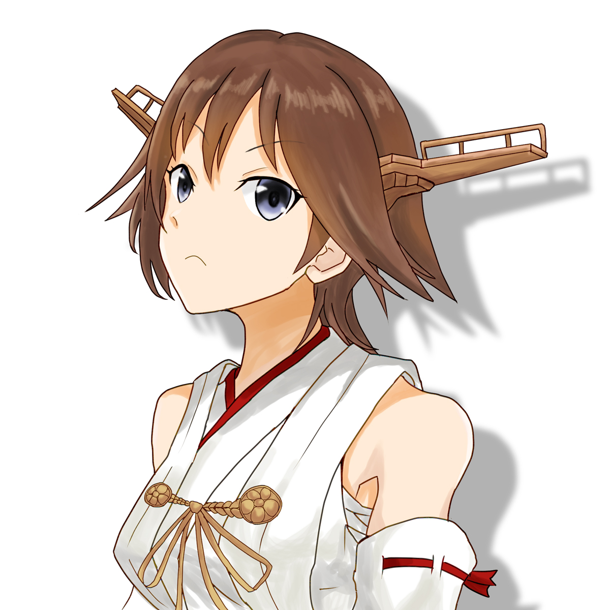 hiei (kancolle) 1girl solo short hair brown hair headgear detached sleeves nontraditional miko  illustration images