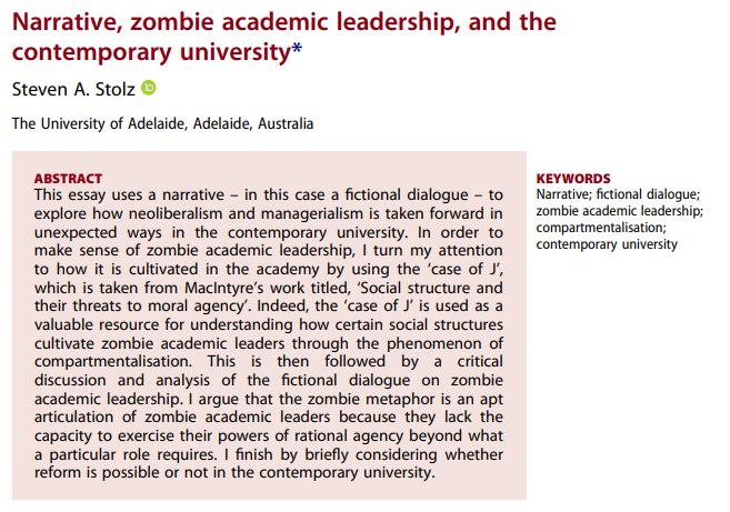 I'm glad to see my article in <a href="/DiscourseofEd/">Discourse</a> is "in print" (vol. 44, no. 6). It has elicited quite an emotive type response from a diverse array of people. Clearly, it hits a raw nerve for some #narrative #academia #AcademicTwitter #HigherEd