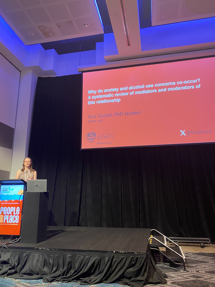 Lastly hearing @TaraGuckel deliver some preliminary findings from a 👉systematic review of mediators and moderators in the anxiety-alcohol and alcohol-anxiety relationship 👉and exploration of mechanisms for the relationship in either direction @SMHR #SMHR2023 #SMHR23