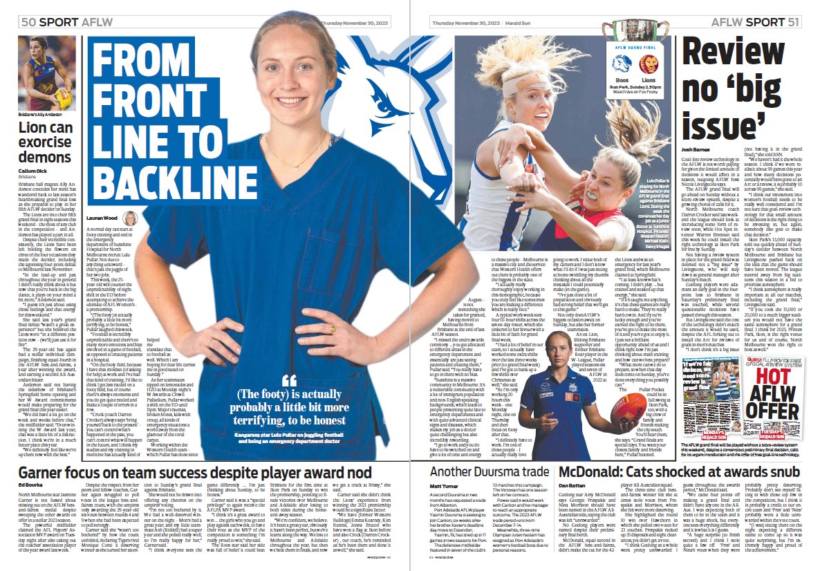 🔵⚪ Go Lulu! 🔵⚪ Western Health’s Lulu Pullar is playing in the @AFL Women's Grand Final for @NMFCWomens! When she’s not playing elite footy, Lulu is a doctor-in-training in Sunshine Hospital’s Emergency Department. Read more at bit.ly/410oTQh 📸 @heraldsun