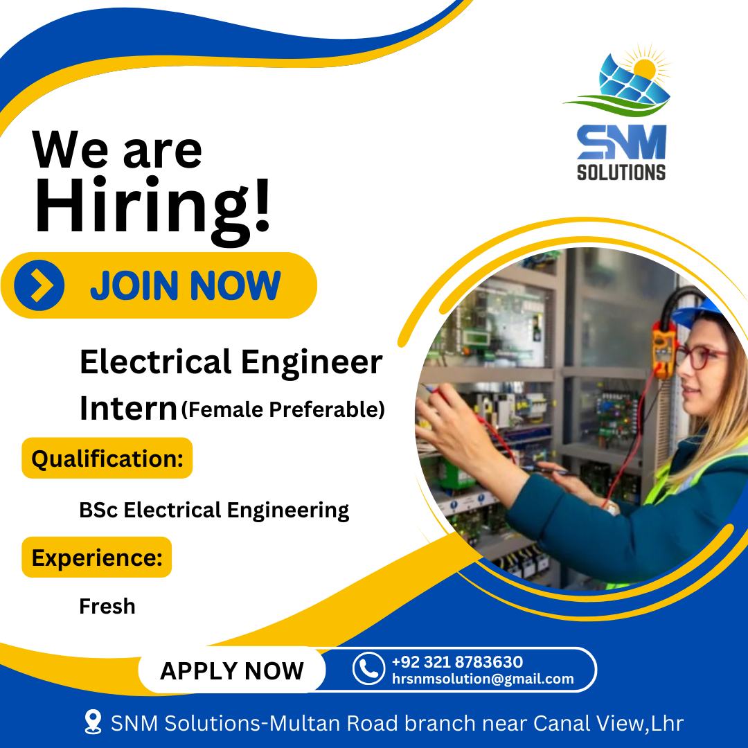 We are hiring!
Interested candidates can send their resumes on the below mentioned number and email.
hrsnmsolution@gmail.com
For more information:
0321 8783630
#JobOpportunies
#JobVacancy
#ApplyNow
#SolarEnergy
#solarjobs
#electricalengineeringjobs
#engineeringjobs
#JobsinLahore