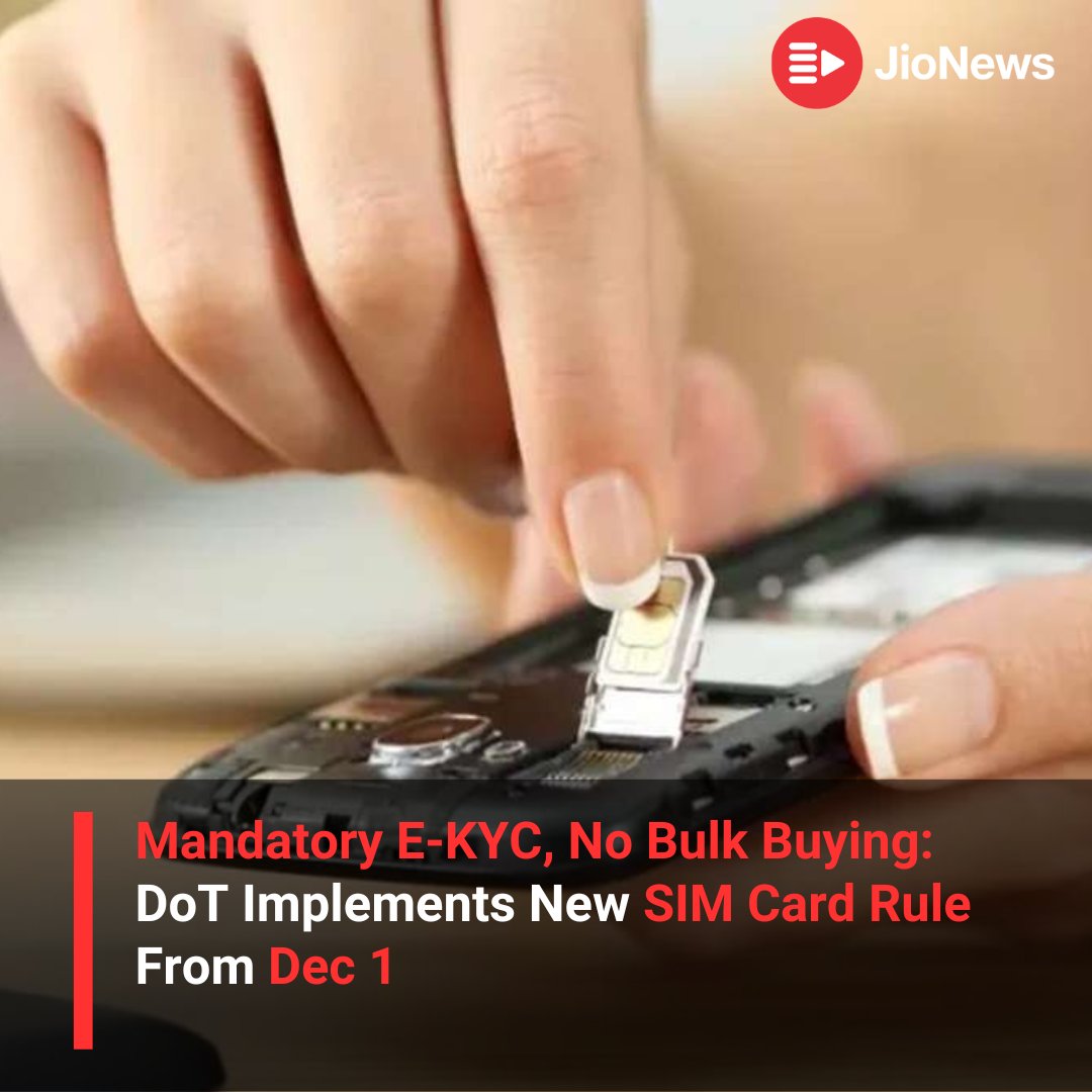 JioNews's tweet image. The Department of Telecommunications (DoT) implemented new rules for SIM cards. E-KYC and scanning of Aadhaar card QR codes is mandatory. Bulk SIM card connections purchase has been prohibited.
.
.
#JioNews #newsimcardrules #DoT #ekyc