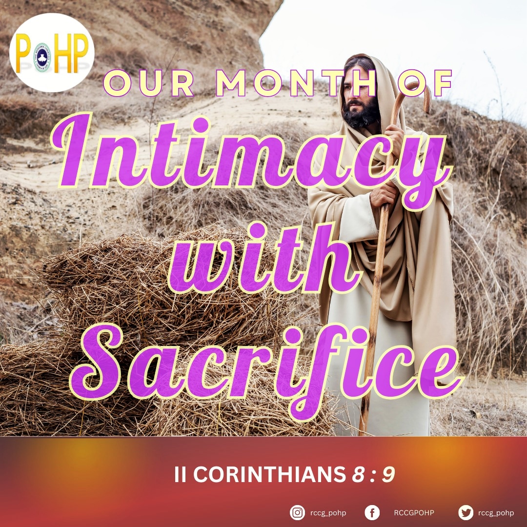 #IntimacywithSacrifice

Welcome to our month of Intimacy with Sacrifice.

May the Holy Spirit of God lead you to grasp the essence and the necessity of Sacrifice to get you to your desired and ordained destination.

May you reach your full potential and fulfil your destiny!