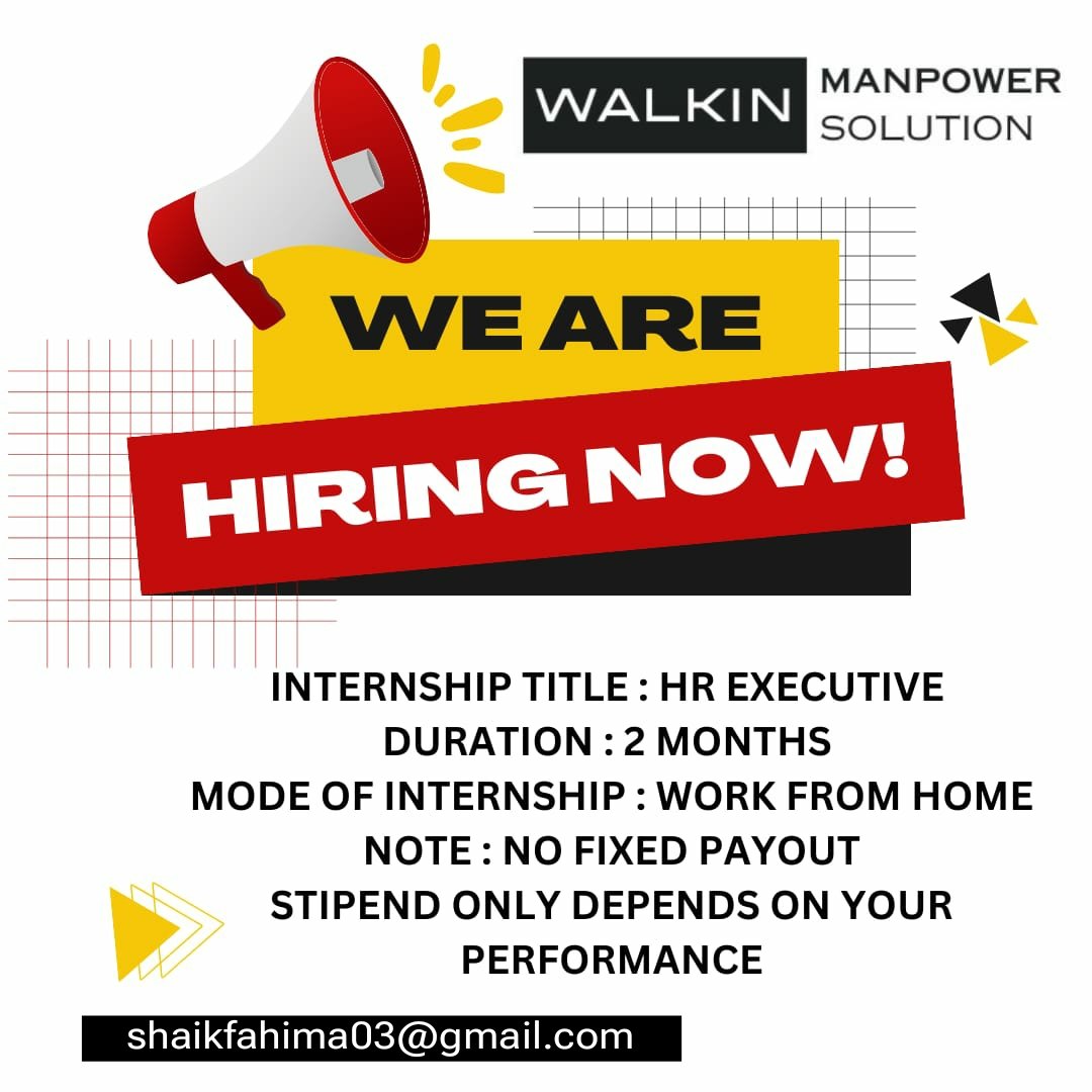 hr_executive_'s tweet photo. WE'RE HIRING- WALKIN MANPOWER SOLUTION
SHARE CV/RESUME MAIL ID-  shaikfahima03@gmail.com
INTERNSHIP TITLE : HR EXECUTIVE
DURATION: 2MONTHS 
MODE OF INTERNSHIP: WFH 
NOTE:NO FIXED PAYOUT
STIPEND ONLY DEPENDS ON YOUR PERFORMANCE
#internship
#HR #Jobseekers #jobalert #freshers #wfh https://t.co/CD2CYreoAS