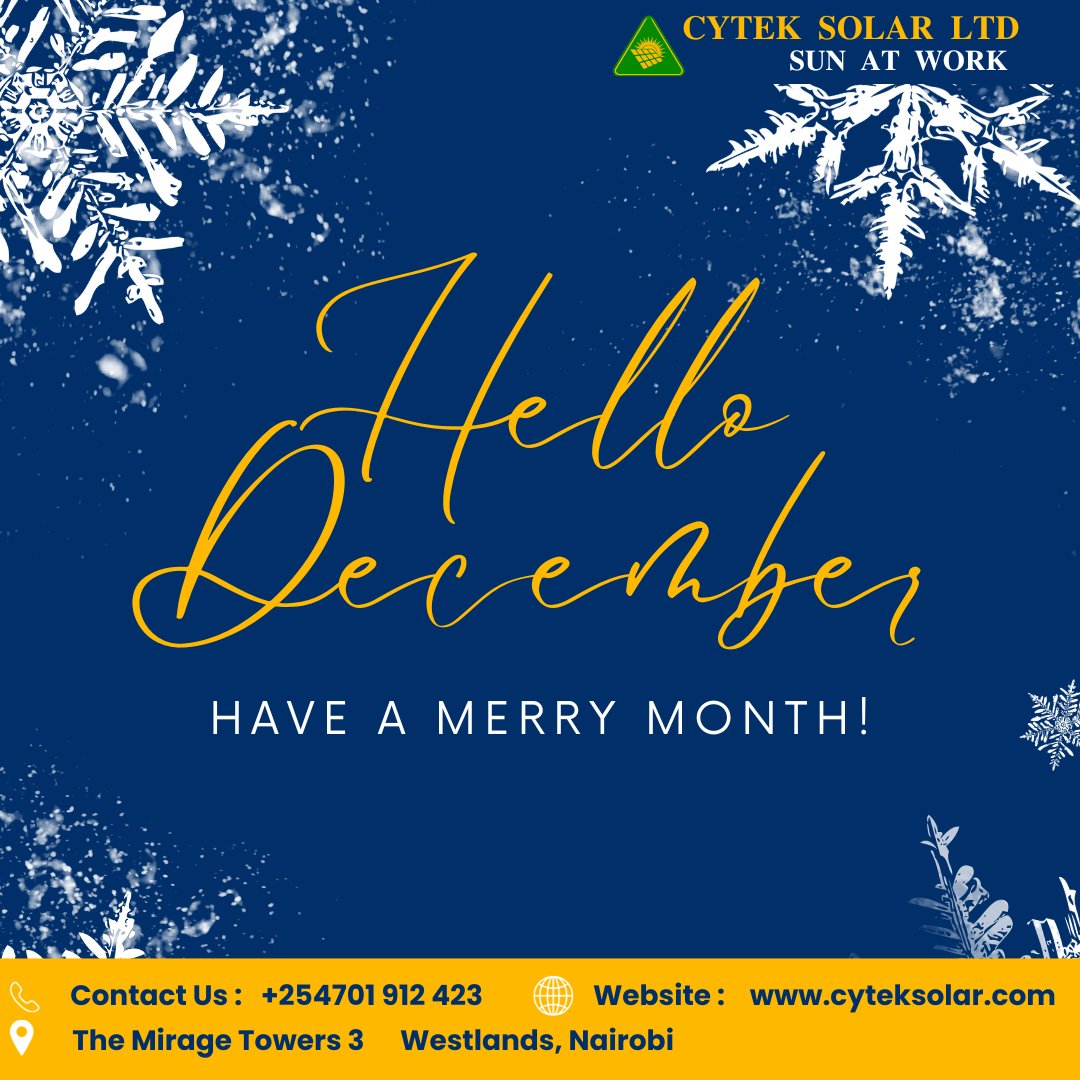 CytekLtd's tweet photo. Tis the season to shine with solar! ✨we're making December merry and bright with solar solutions.🌞🔋
#SolarGlow #DecemberSunshine Gikomba Azziad Mercy Rolls Royce Sauti Sol Nuru Okanga Kairo Eve BREAKING NEWS #Elonmusk #SpotifyWrapped https://t.co/g9Eozsru09