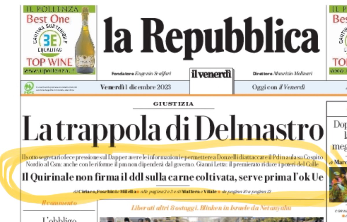 glfelicetti's tweet image. “@Quirinale non firma la Legge Lollobrigida che vieta la carne coltivata, serve prima l’ok @EU_Commission”.
Lo avevamo detto che teneva occupato inutilmente Parlamento su una Legge anche ideologica e antiscientifica, pro inquinamento e sofferenza animali lav.it/news/carne-col…