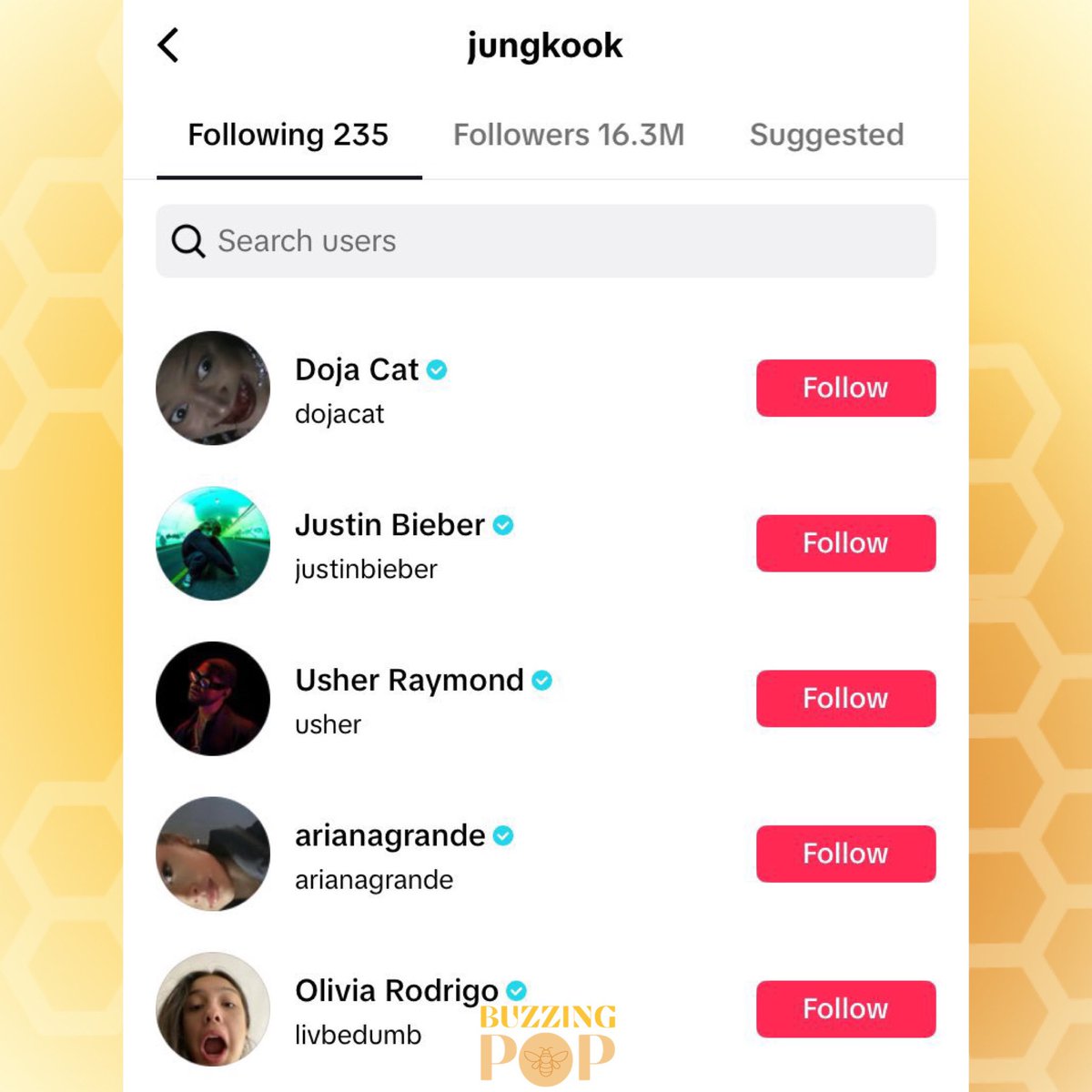 Jung Kook has followed Doja Cat, Justin Bieber, Ariana Grande and Olivia Rodrigo on TikTok.
