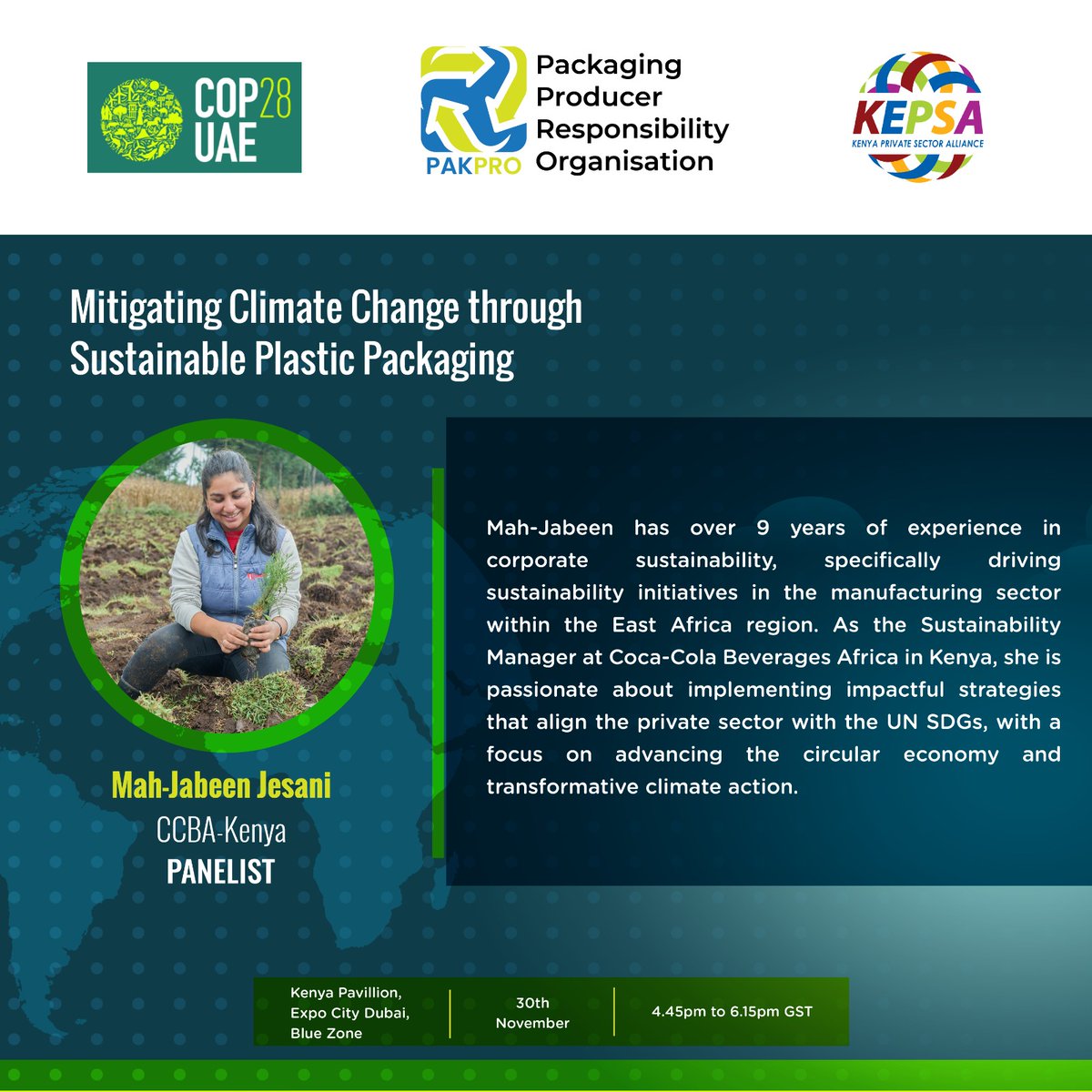 Highlighting Mah-Jabeen Jesani,Sustainability Manager <a href="/CCBAinKenya/">Coca-Cola Beverages Africa in Kenya</a> at PAKPRO - <a href="/KEPSA_KENYA/">KEPSA KENYA</a> side event at <a href="/COP28_UAE/">COP28 UAE</a>

"Transforming our bottles to clear enhances recyclability. In the future, we seek to incorporate recycled content into our packaging."

#PAKPRODrivingCircularity