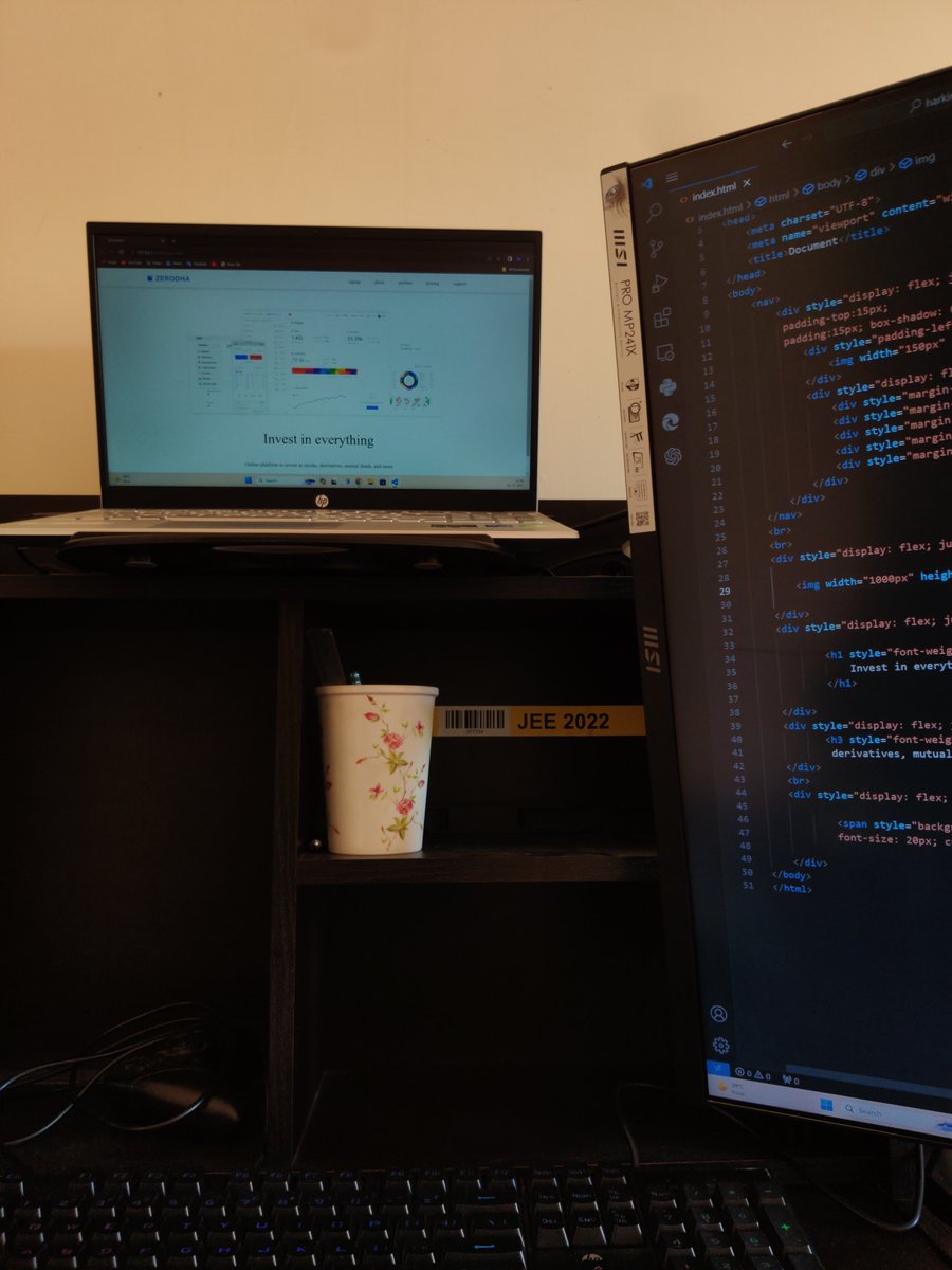 abdul_baqui_10's tweet image. @kirat_tw Completed the Zerodha landing page under the guidance of the amazing mentor @kirat_tw, aka Harkirat Singh. 🙌 Thanks to prior knowledge in HTML, CSS, and JS, it was a breeze. What a rewarding experience! 💻 #CodingJourney #WebDevSuccess