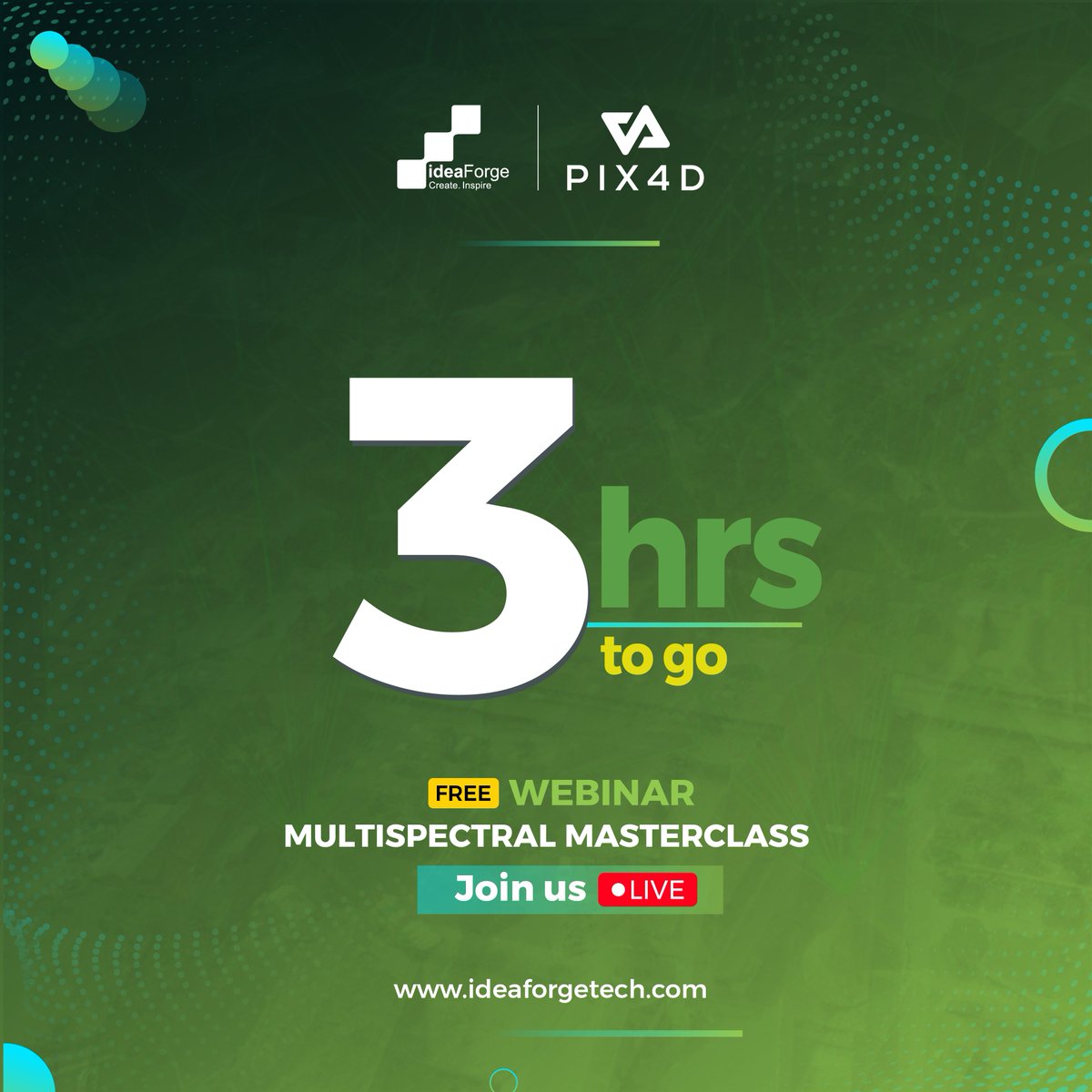 ideaforge_tech's tweet photo. 🚨#WebinarAlert!⬇️
Uncover the secrets of #MultispectralMapping in just 3 hours! 🌐✨ Join #ideaForge and @pix4d for an exclusive #UAV-Based Multispectral Mapping #Masterclass.

🗓️ December 1, 2023
🕒 3 p.m. to 4 p.m.
Register➡https://t.co/gFxwBz4prk https://t.co/xOuEgVn09P