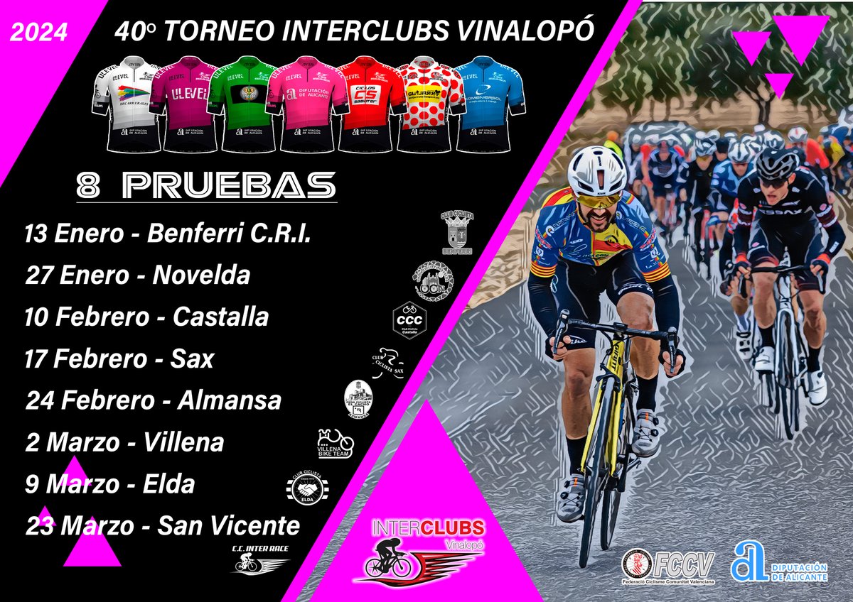 Abrimos inscripciones al torneo completo y todas las pruebas individuales desde hoy día 1 hasta el 11 de Enero o hasta agotar las inscripciones.

Enlaces y toda la información en nuestra web.

interclubsvinalopo.es/abiertas-las-i…