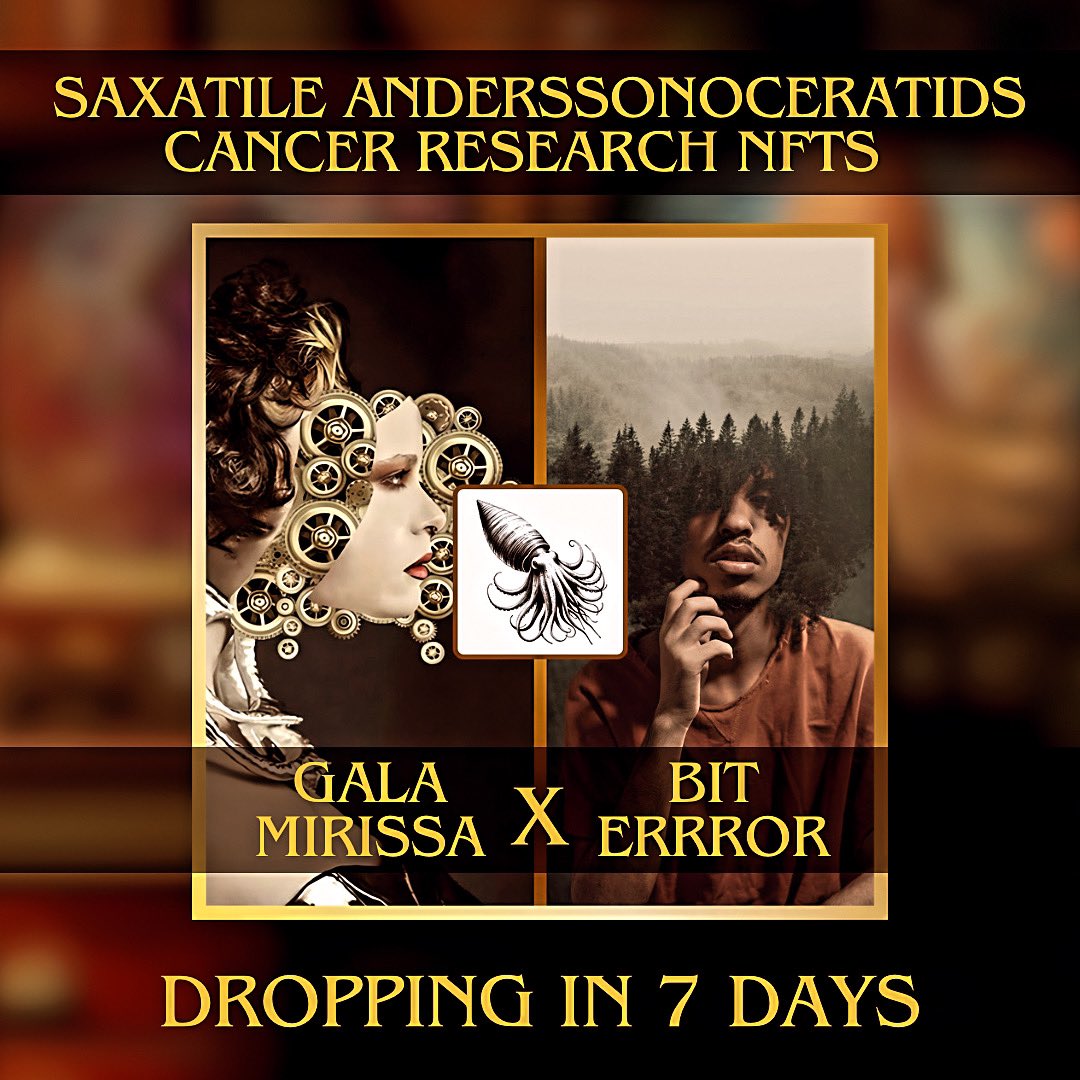 🦑🎗️Only 7 days left before the Spanish OG NFT artist duo - @Gala_Mirissa and @Bit_Errror - drop their collaborative artwork for the Saxatile Anderssonoceratids NFT series, where 100% of the proceeds and royalties will be directed straight to cancer research via @CancerTas.