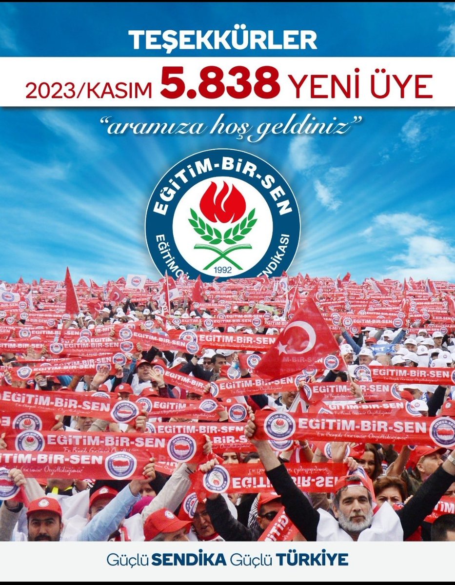 T E Ş E K K Ü R L E R 2023 Kasım/𝟱.𝟴𝟯𝟴 Yeni Üye Sendikamıza üye olarak bir elin ataleti yerine iki elin bereketini seçen, örgütlü gücümüze güç katan 𝟱.𝟴𝟯𝟴 yeni üyemize “hoş geldiniz” diyor, büyük bir özveriyle sahada ter akıtan teşkilatlarımızla gurur duyuyorum.