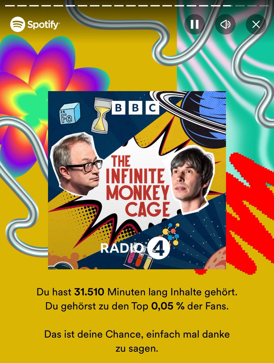 This is what happens when @themonkeycage becomes your comfort podcast for when you want to escape the world (news) for a while. And I wanted to do that a lot in 2023. Thanks for keeping me sane, @ProfBrianCox, @robinince and guests! 🩵🩵🩵