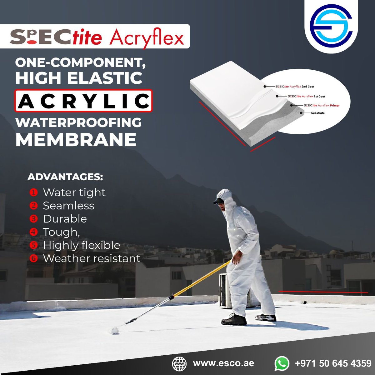 #SpECtiteAcryflex utilises the latest in  acrylic polymerization technology to perform UV resistant membrane with  excellent durability even in harsh/hot climatic conditions.

WhatsApp: (050 645 4359)

#acrylic #waterproofingsolutions
#ConstructionsChemicals #waterproofing