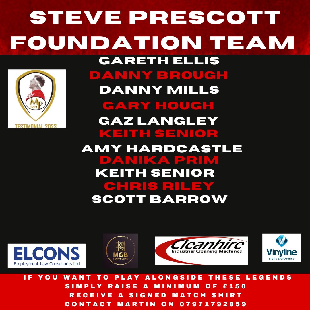 We have some incredible additions waiting in the wings to join these two Legend Teams 🙌🏻🙌🏻🙌🏻 Cleanhire UK Ltd @MarkPercival22 V @StevePrescott1 Team *ONLY THREE PLACES PER TEAM LEFT AVAILABLE TO PLAY ALONGSIDE THE LEGENDS* 10th Dec 1400 Kick Off @ruskinsthelens