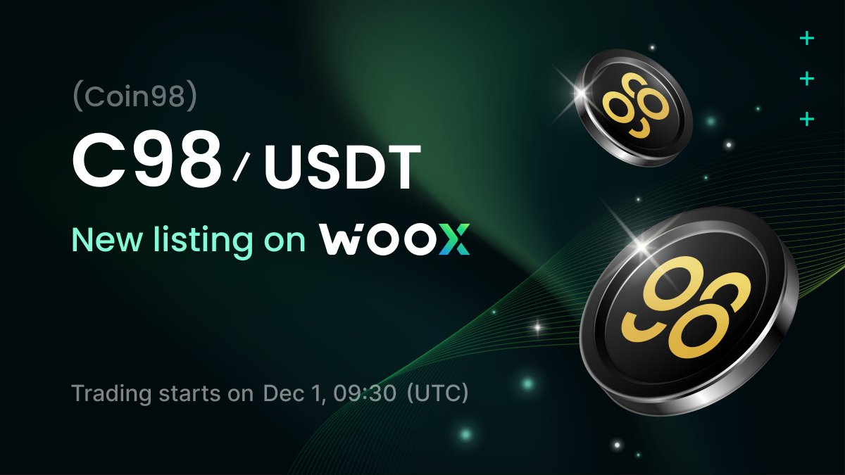 $C98 (@coin98_wallet), the all-in-one DeFi platform, will be listed on WOO X today. ✅ Deposits and withdrawals are already open, and trading on the spot market will begin on Dec 1, 09:30 UTC.
