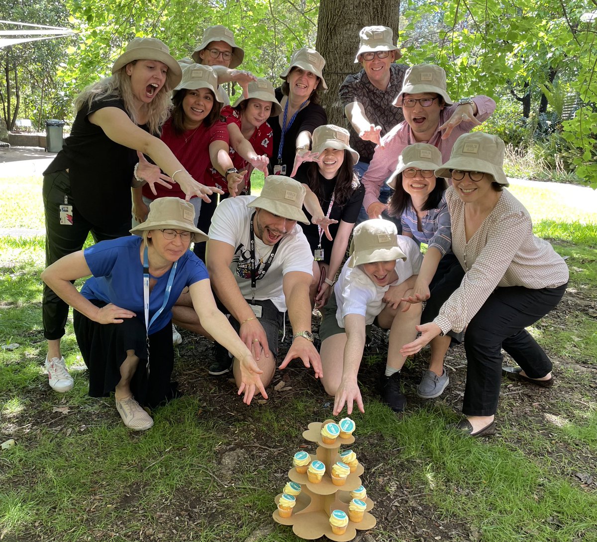 HelenRizos's tweet photo. Precision Cancer Therapy Team having some fun for #GameOnMole summer campaign @MelanomaAus @Macquarie_Uni #BucketHats #CupCakes https://t.co/a6HqHfKFso