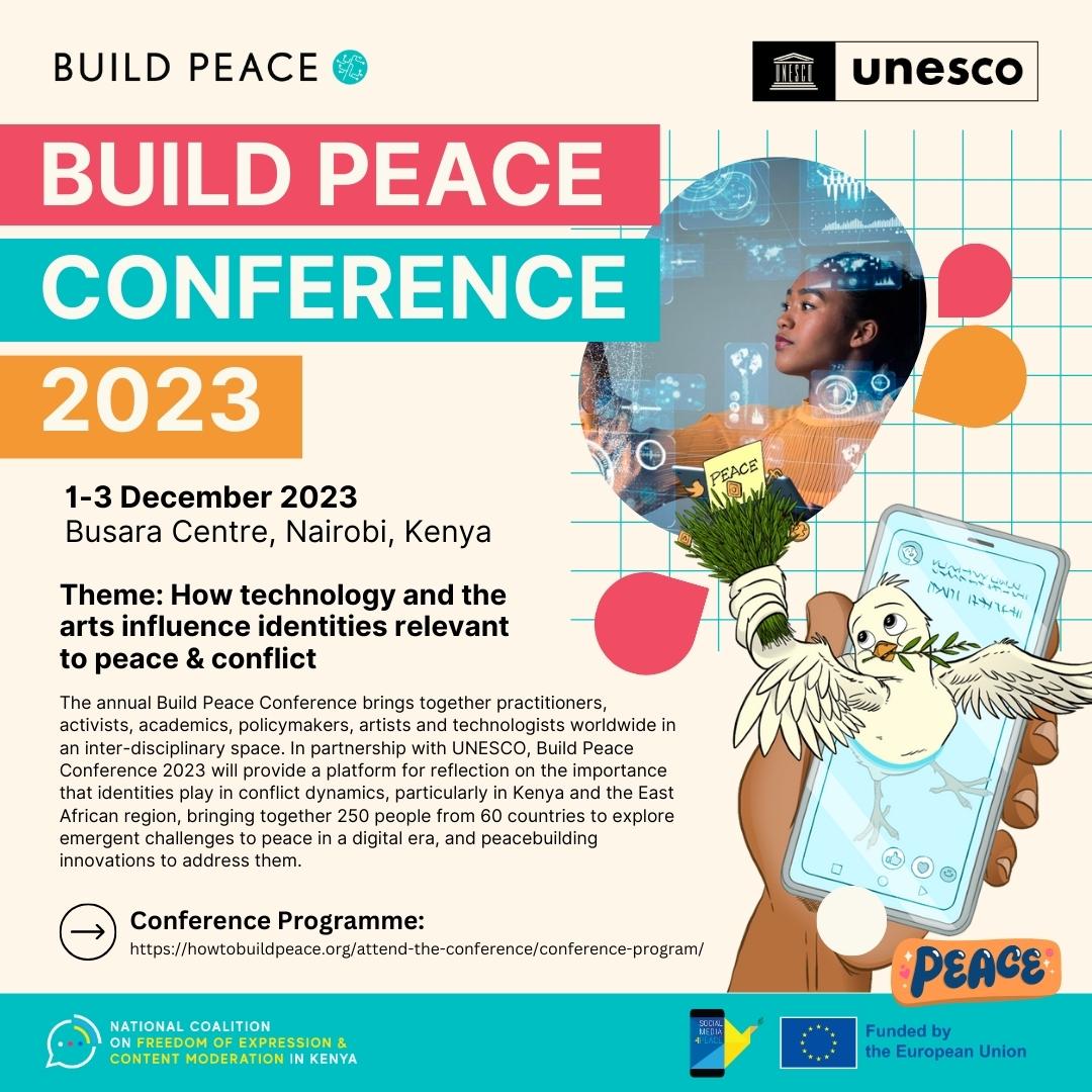 We're glad to be attending the #BuildPeace2023 conference themed how technology and the arts influence identities relevant to peace and conflict. #Socialmedia4peace @howtobuildpeace @FECoMo_Kenya