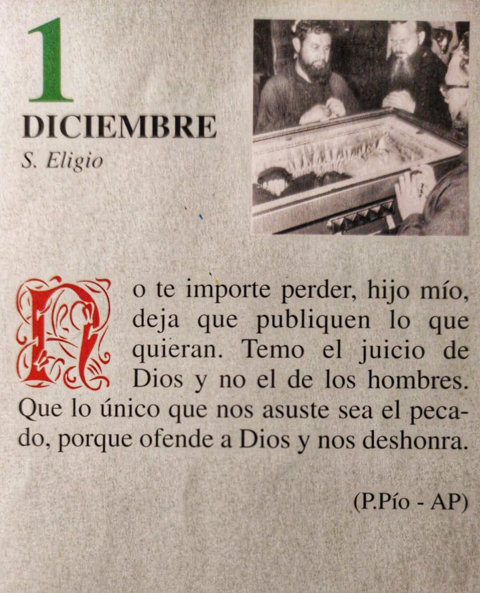 ¡Feliz Viernes 1 de Diciembre!

“No te importe perder, hijo mío, deja que publiquen lo que quieran. Temo el juicio de Dios y no el de los hombres. Que lo único que nos asuste sea el pecado, porque ofende a Dios y nos deshonra.”